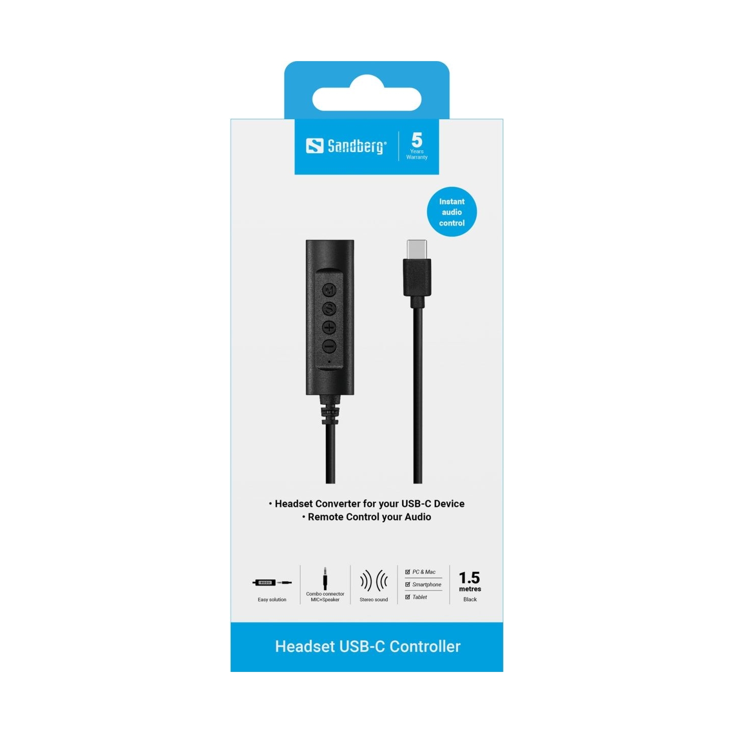 Sandberg 136-73 Headset USB-C Controller 1.5m