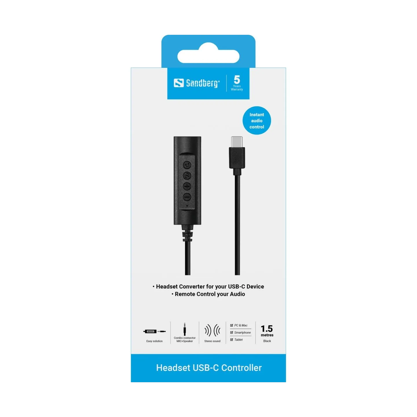 Sandberg 136-73 Headset USB-C Controller 1.5m