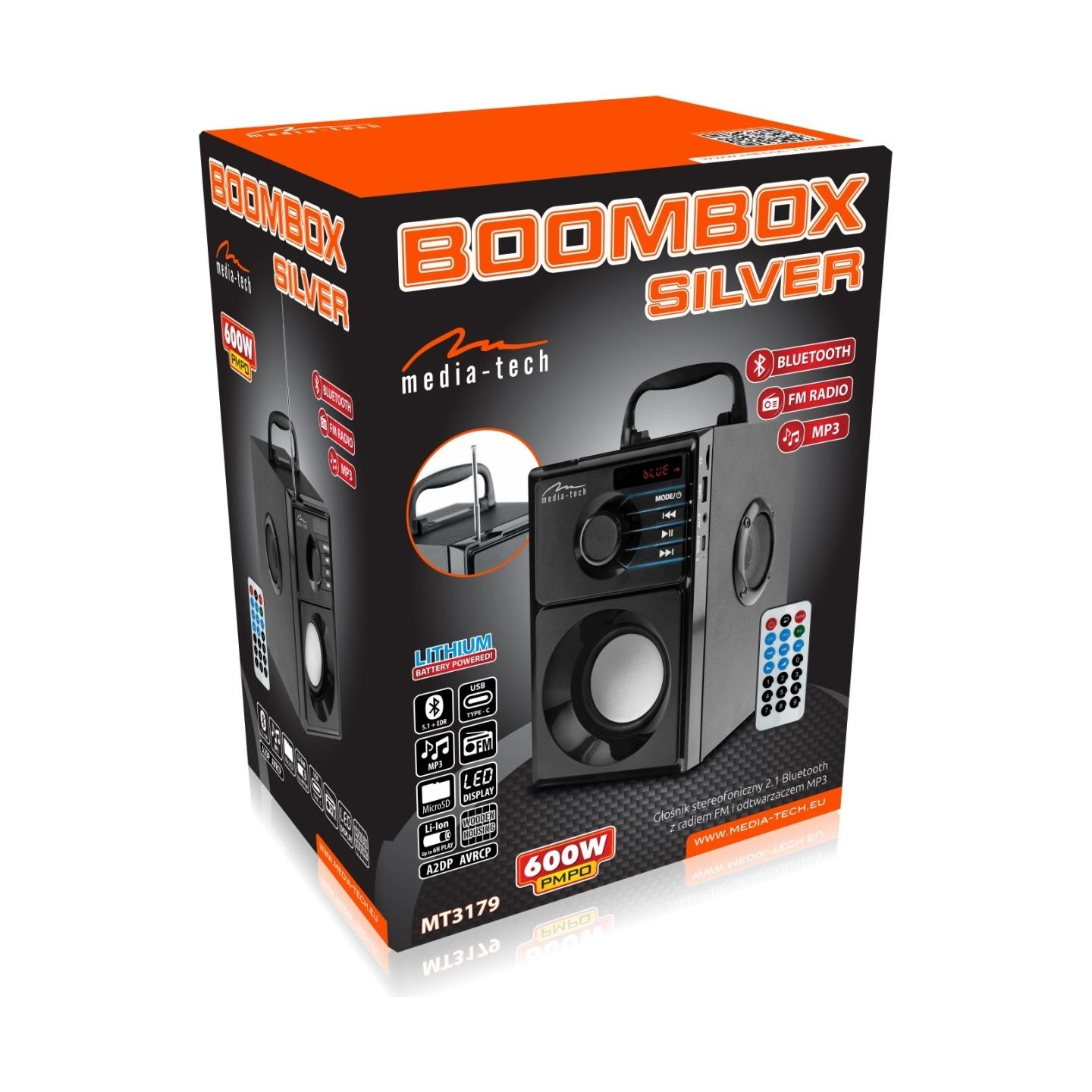 Media-Tech Bluetooth speaker Boombox MT3179 15W USB-C silver