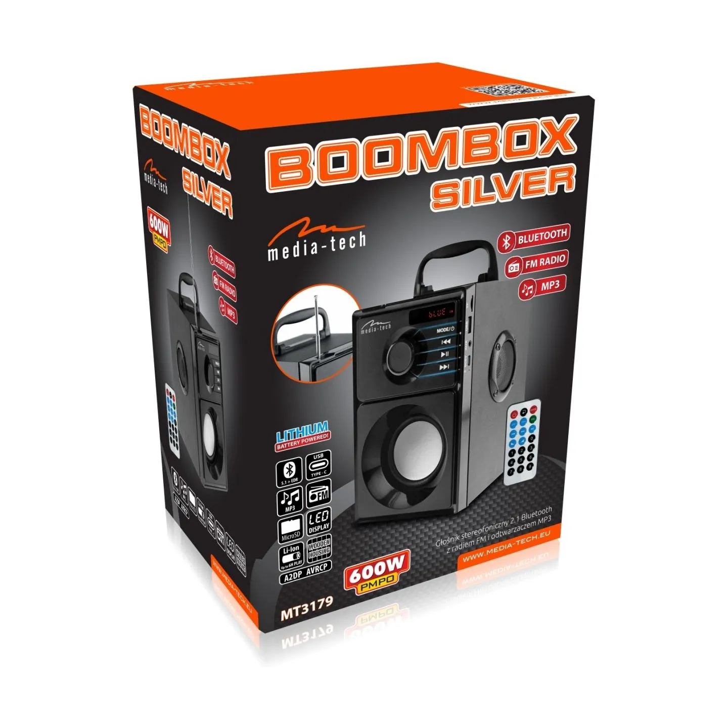 Media-Tech MT3179 Boombox Silver