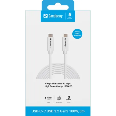 Sandberg 136-75 USB-C>C USB 3.2 Gen2 100W, 3m