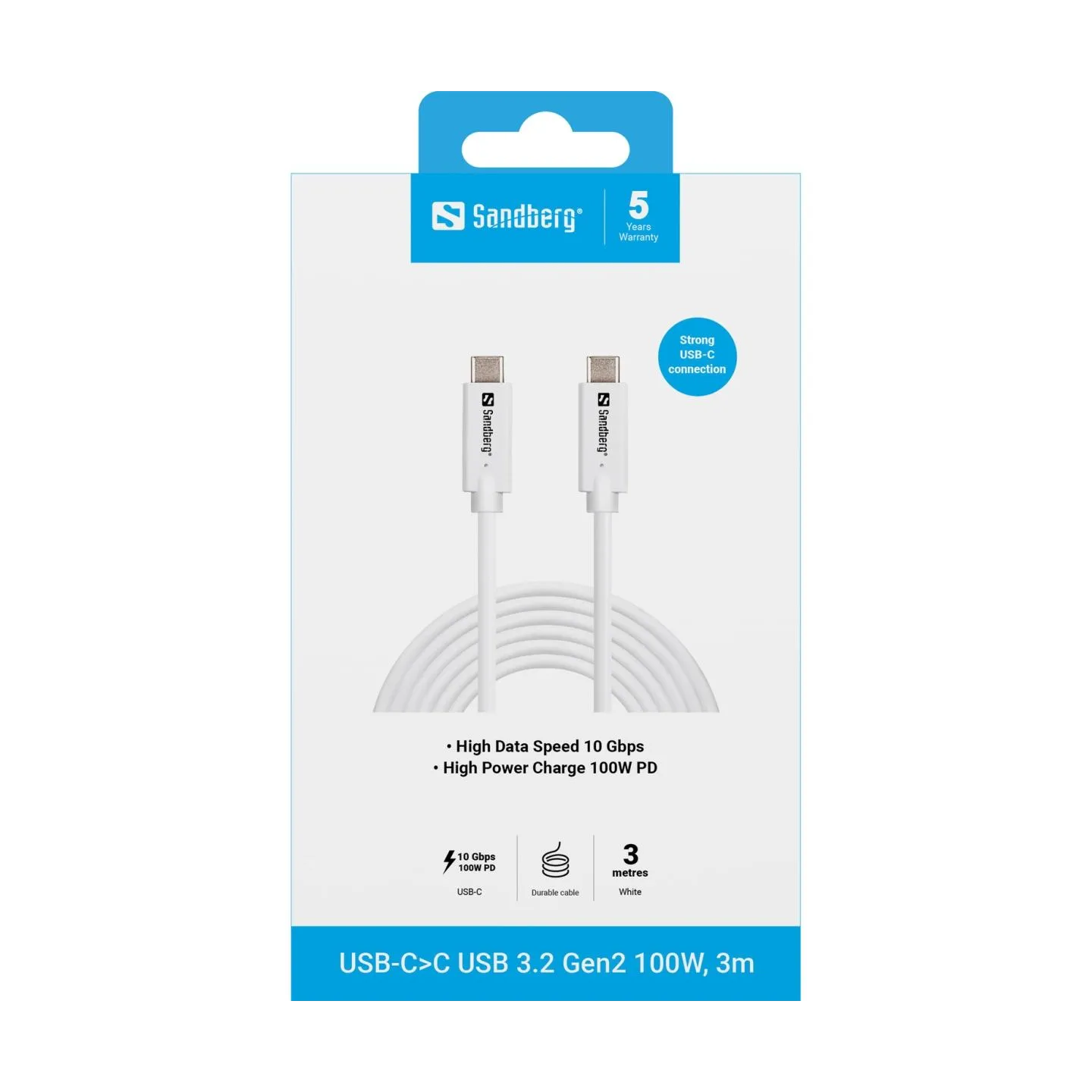 Sandberg 136-75 USB-C>C USB 3.2 Gen2 100W, 3m