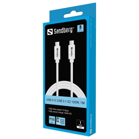 Sandberg 136-53 USB-C to USB-C  USB 3.1 Gen2 PD 100W cable, 1M