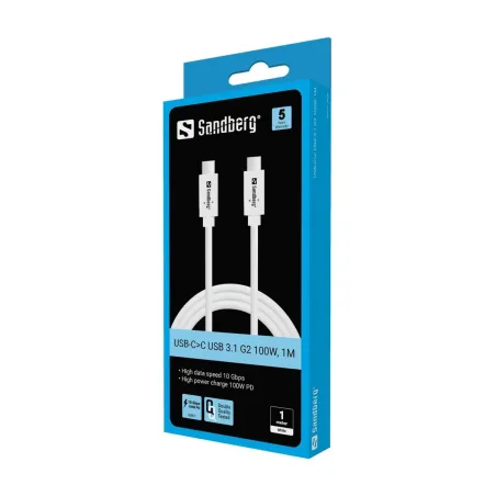 Sandberg 136-53 USB-C to USB-C  USB 3.1 Gen2 PD 100W cable, 1M