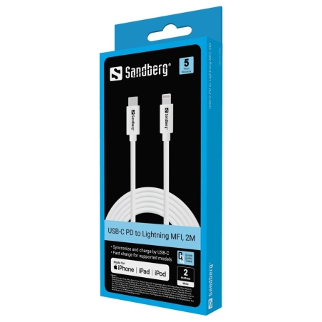 Sandberg 136-59 USB-C PD to Lightning MFI cable, 2M
