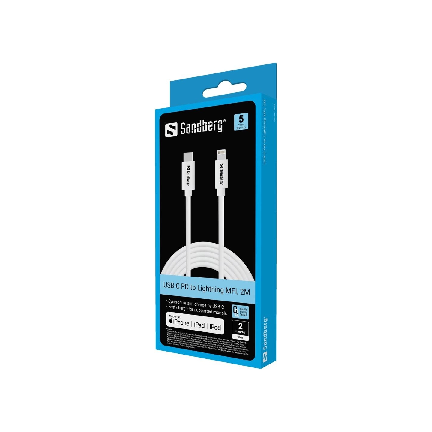 Sandberg 136-59 USB-C PD to Lightning MFI cable, 2M