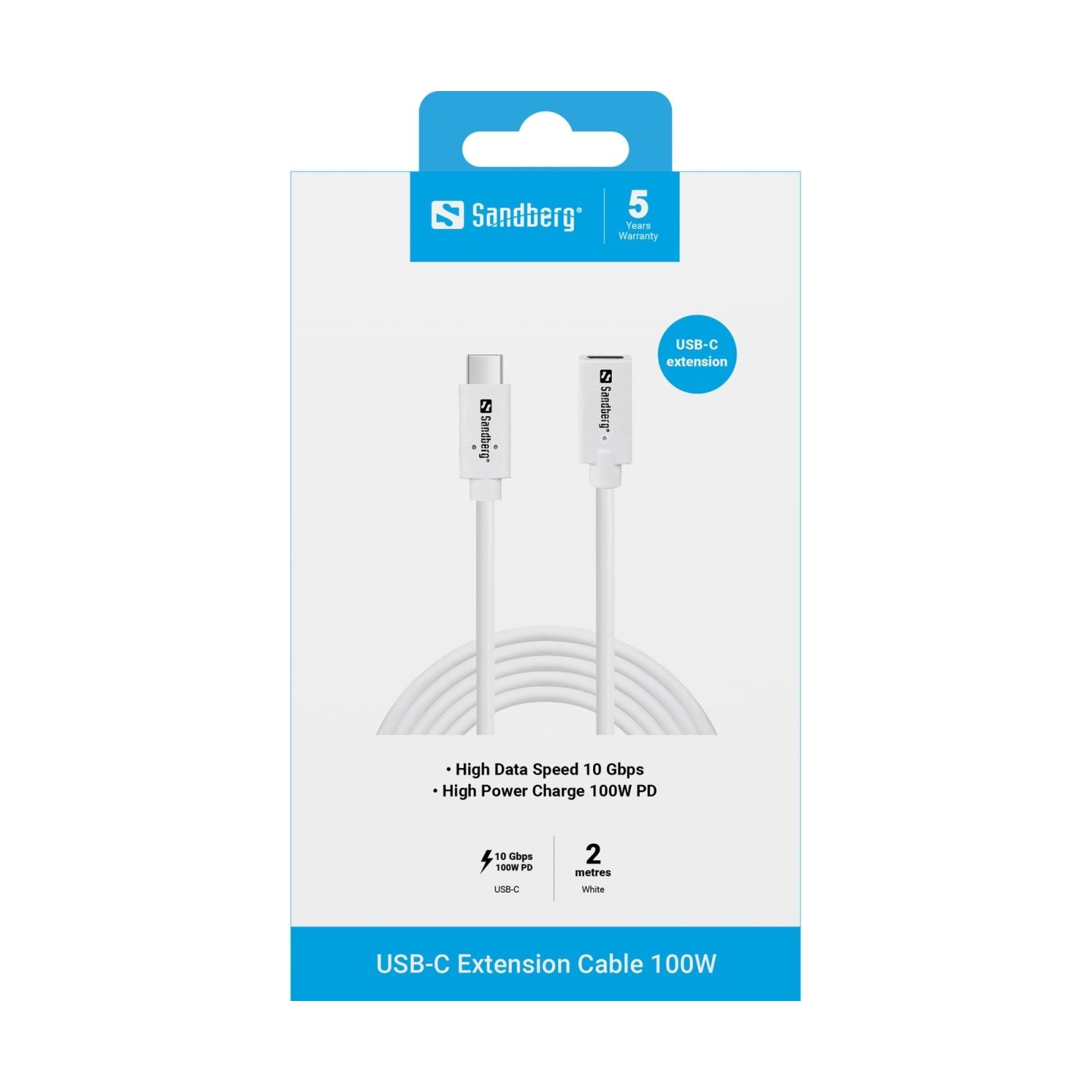 Sandberg 136-55 USB-C>C M-F USB 3.1 100W, 2M