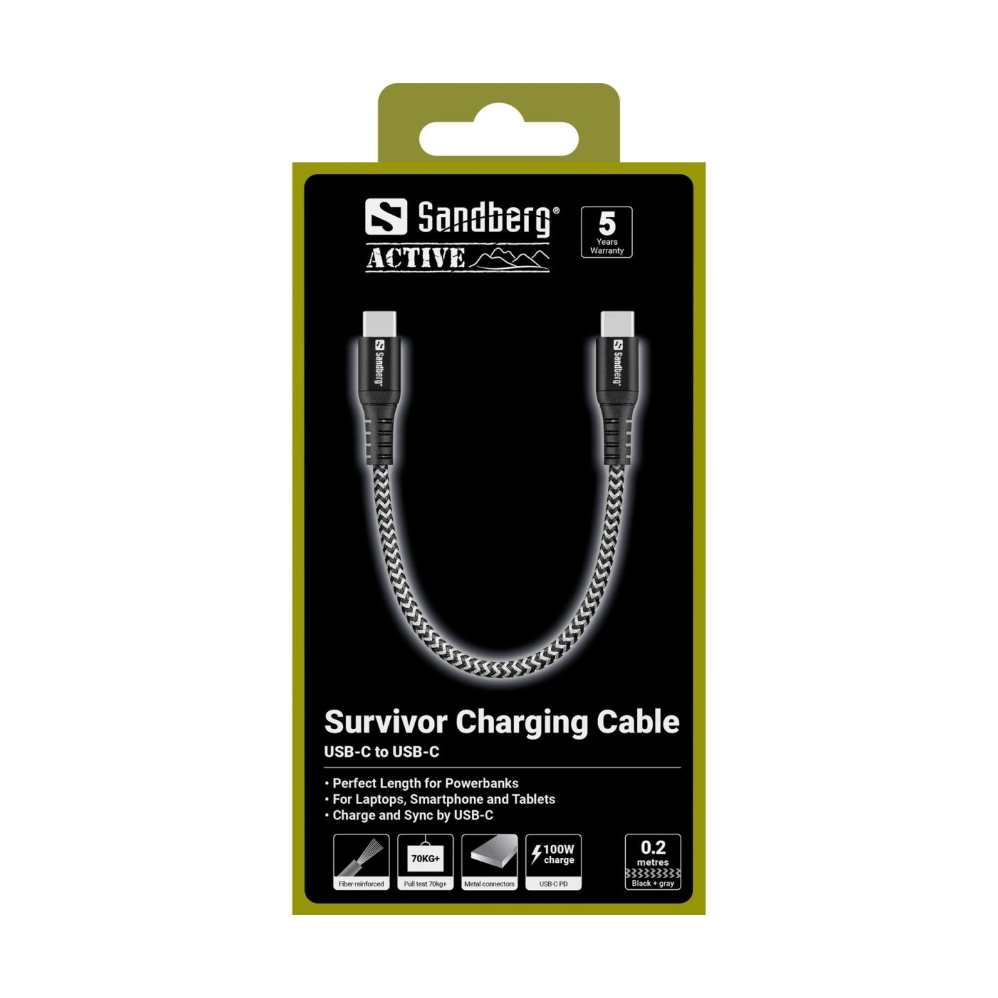 Sandberg 441-66 Survivor USB-C Cable 0.2M 100W