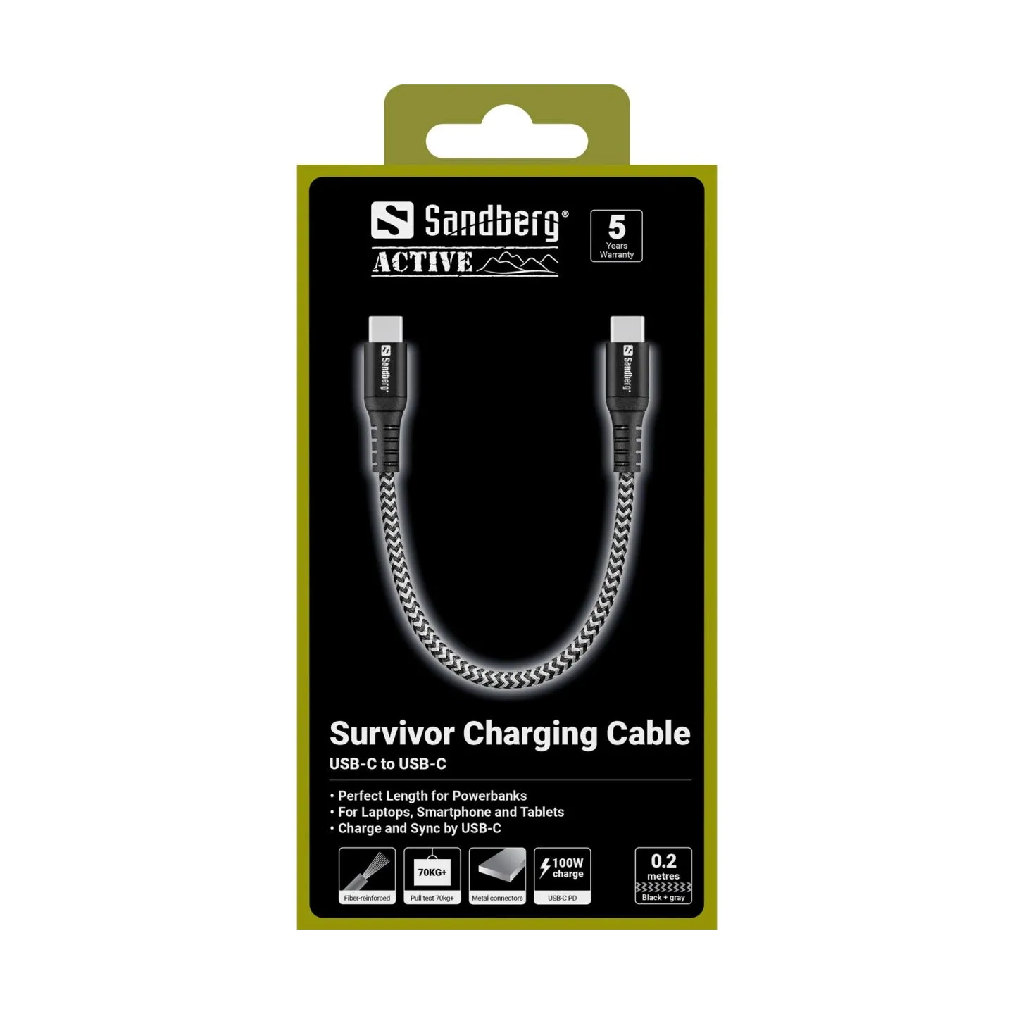 Sandberg 441-66 Survivor USB-C Cable 0.2M 100W