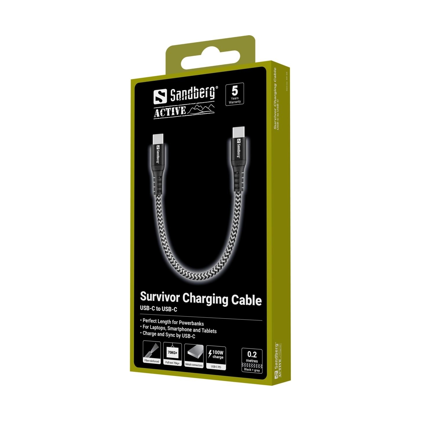 Sandberg 441-66 Survivor USB-C Cable 0.2M 100W
