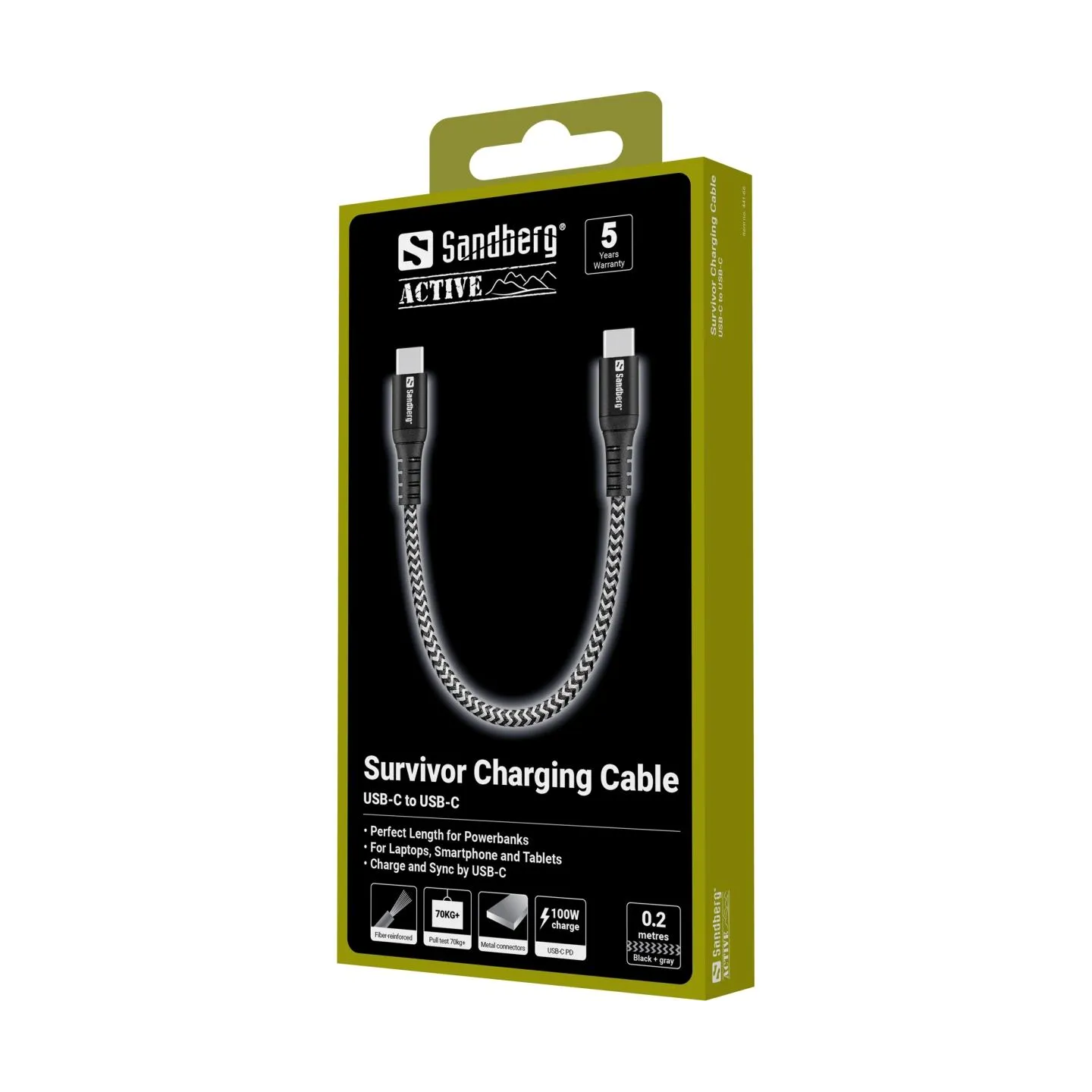 Sandberg 441-66 Survivor USB-C Cable 0.2M 100W