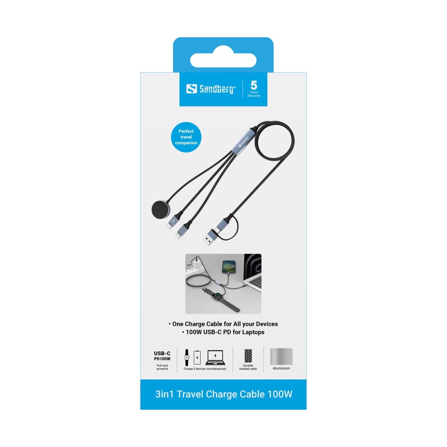 Sandberg 441-69 3in1 Travel Charge Cable 100W