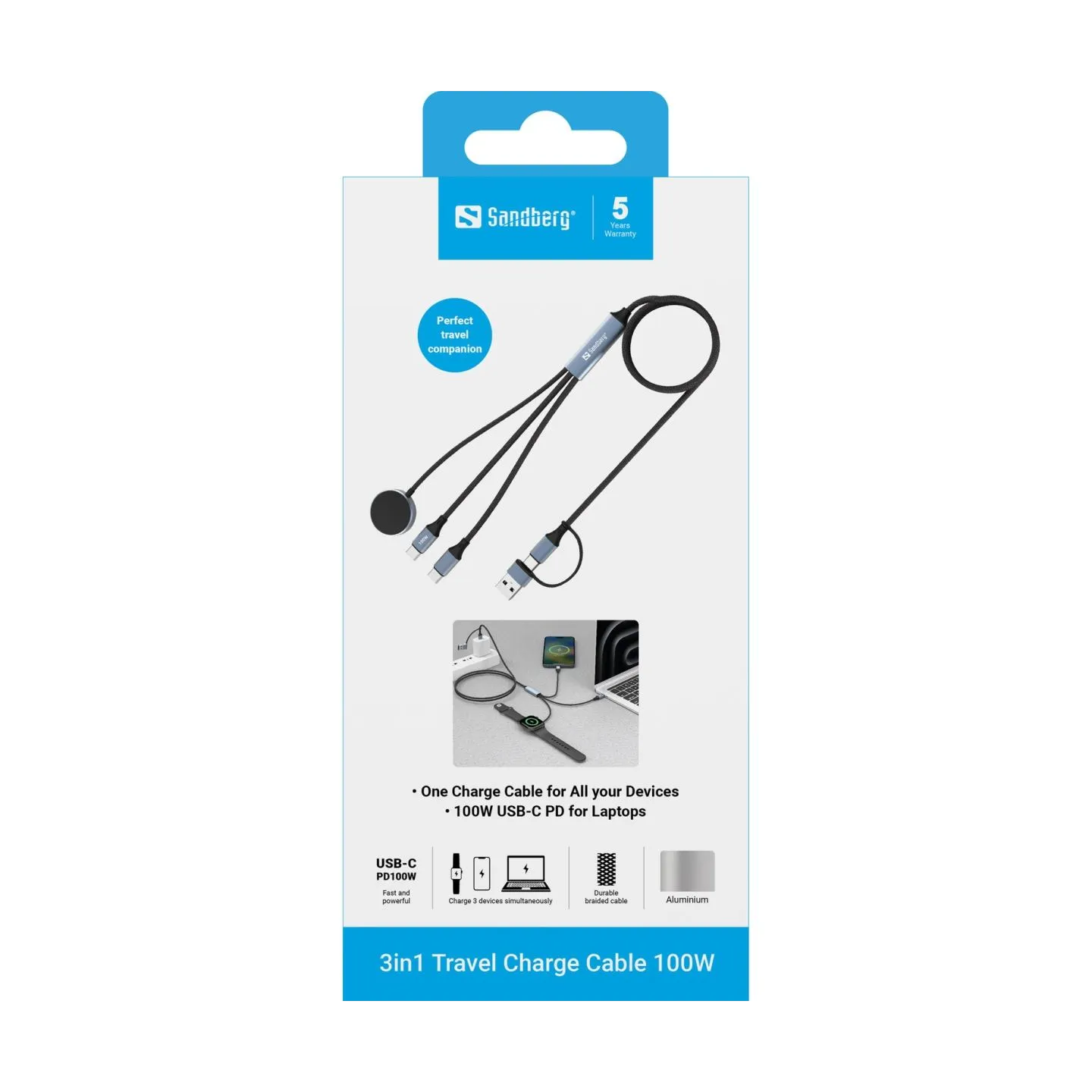 Sandberg 441-69 3in1 Travel Charge Cable 100W