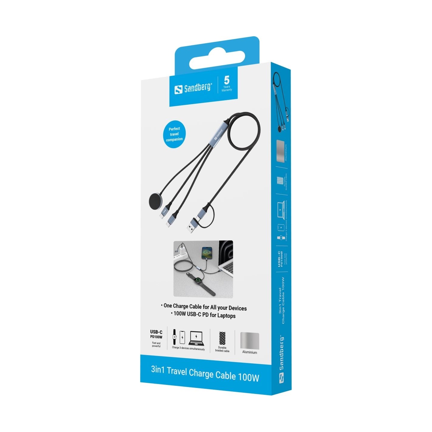 Sandberg 441-69 3in1 Travel Charge Cable 100W