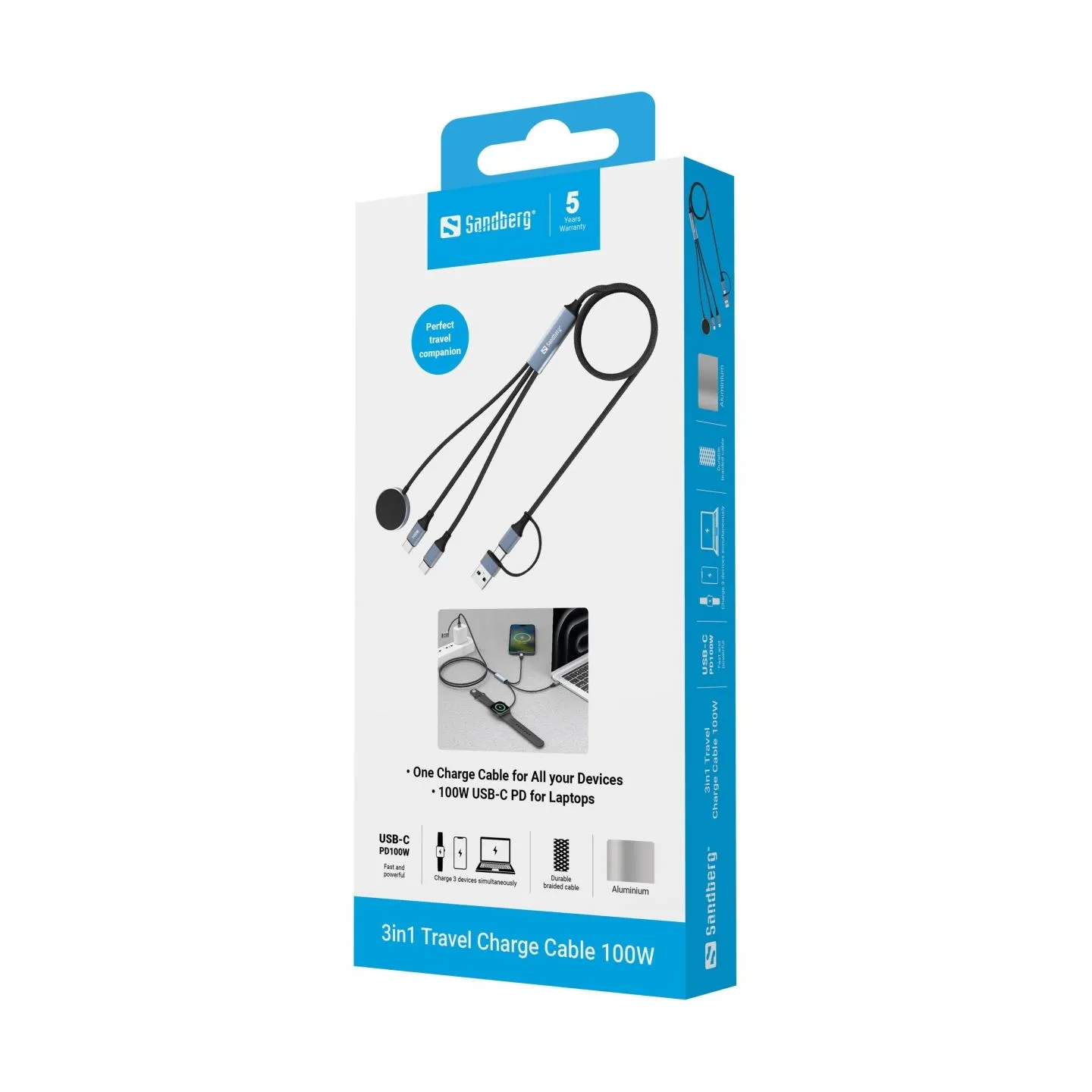 Sandberg 441-69 3in1 Travel Charge Cable 100W