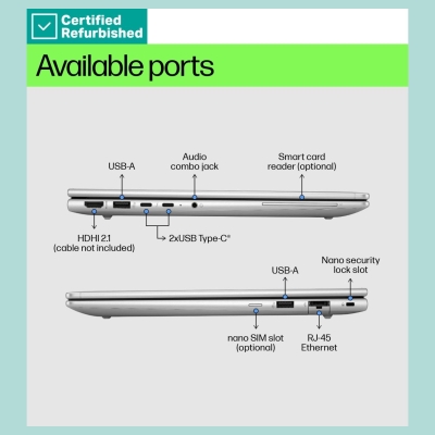 HP RENEW GOLD HP EliteBook 640 G11 - Ultra 5-135U, 16GB, 512GB SSD, 14 WUXGA 300-nit Touch AG, 5MP IR cam, 4G Modem, FPR, US bac