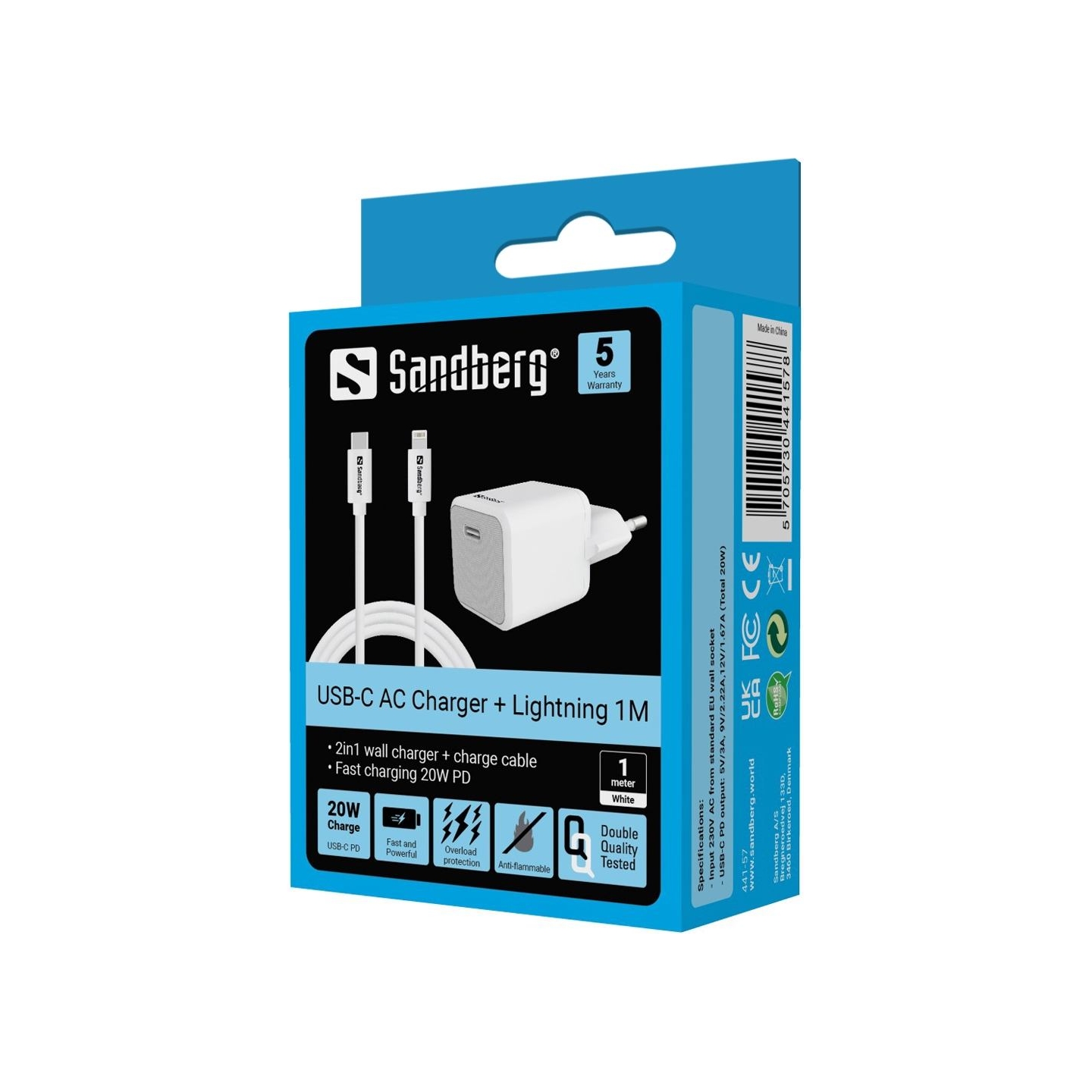 Sandberg 441-57 USB-C 20W Charger + USB-C to Lightning cable, 1M
