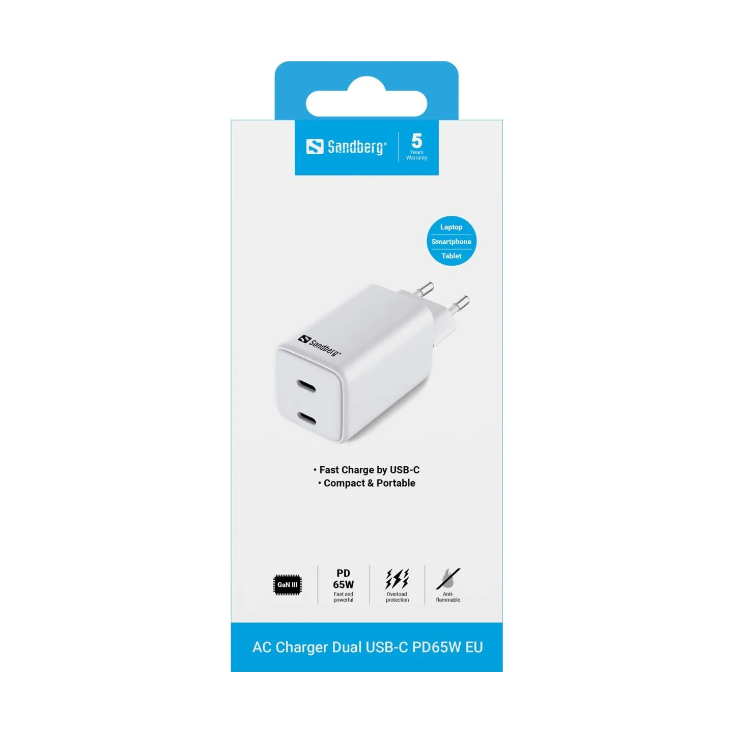 Sandberg 441-56 AC Charger Dual USB-C PD65W EU