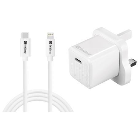 Sandberg 441-64 USB-C 20W Charger UK+Lightning, Incl. 1m USB-C> Lighting cable