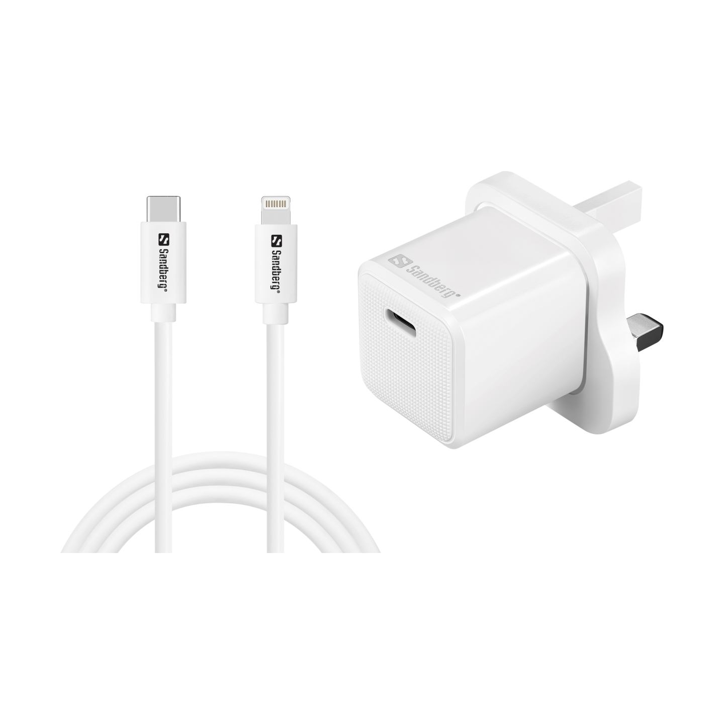 Sandberg 441-64 USB-C 20W Charger UK+Lightning, Incl. 1m USB-C> Lighting cable