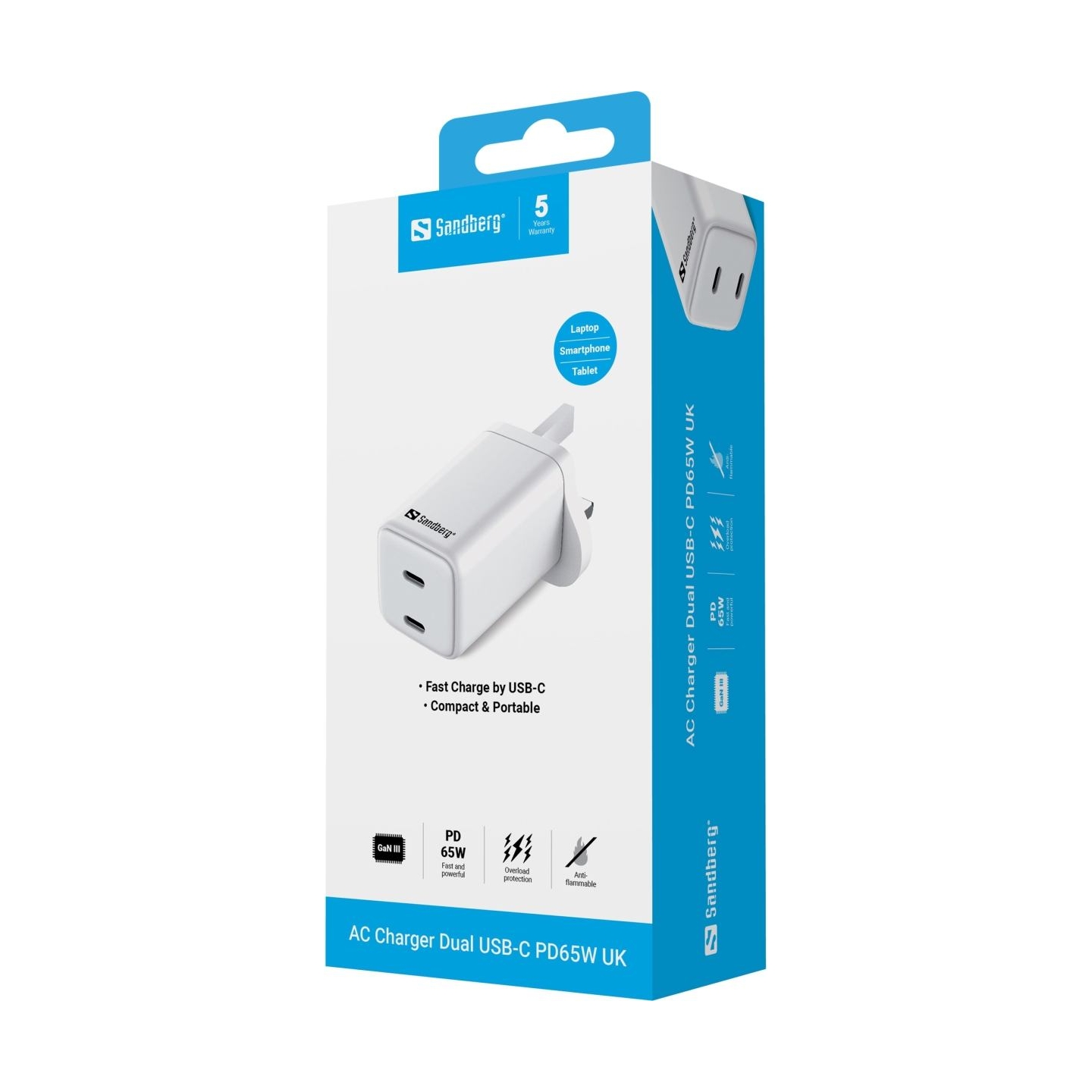 Sandberg 441-62 AC Charger Dual USB-C PD65W UK