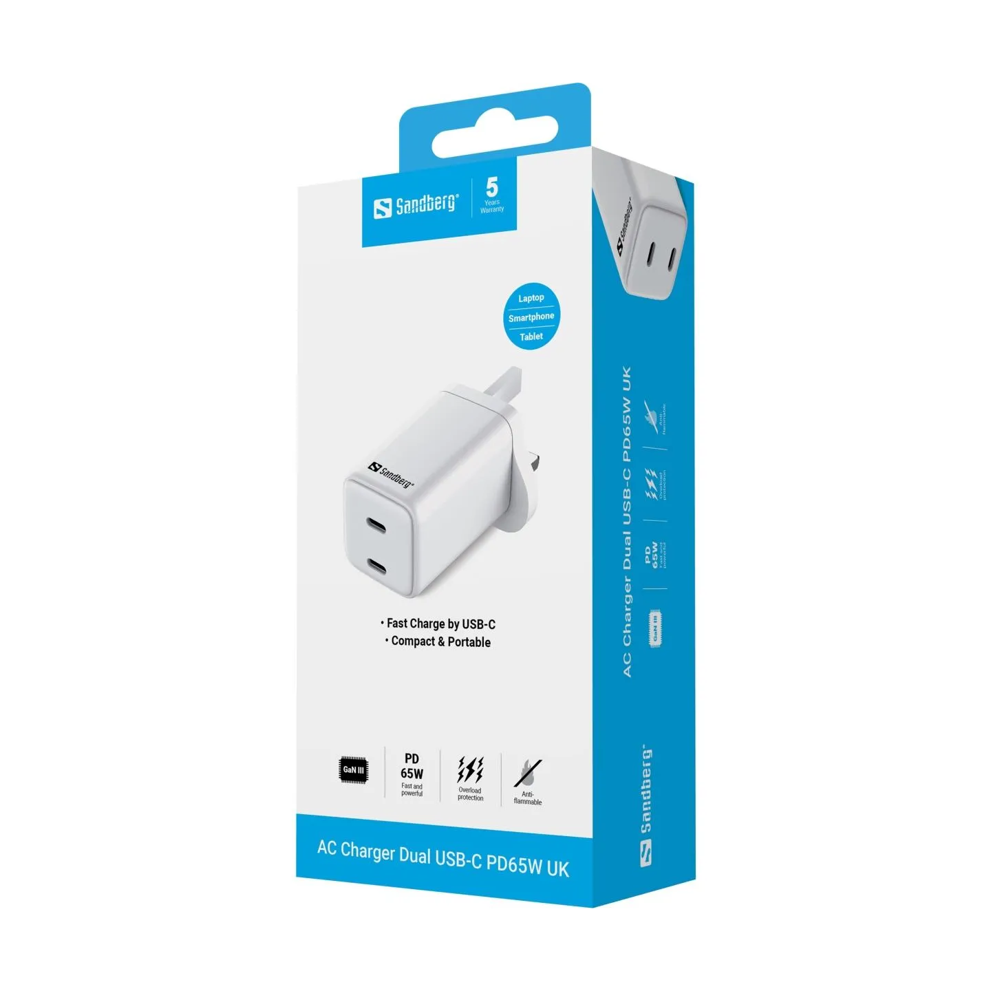 Sandberg 441-62 AC Charger Dual USB-C PD65W UK