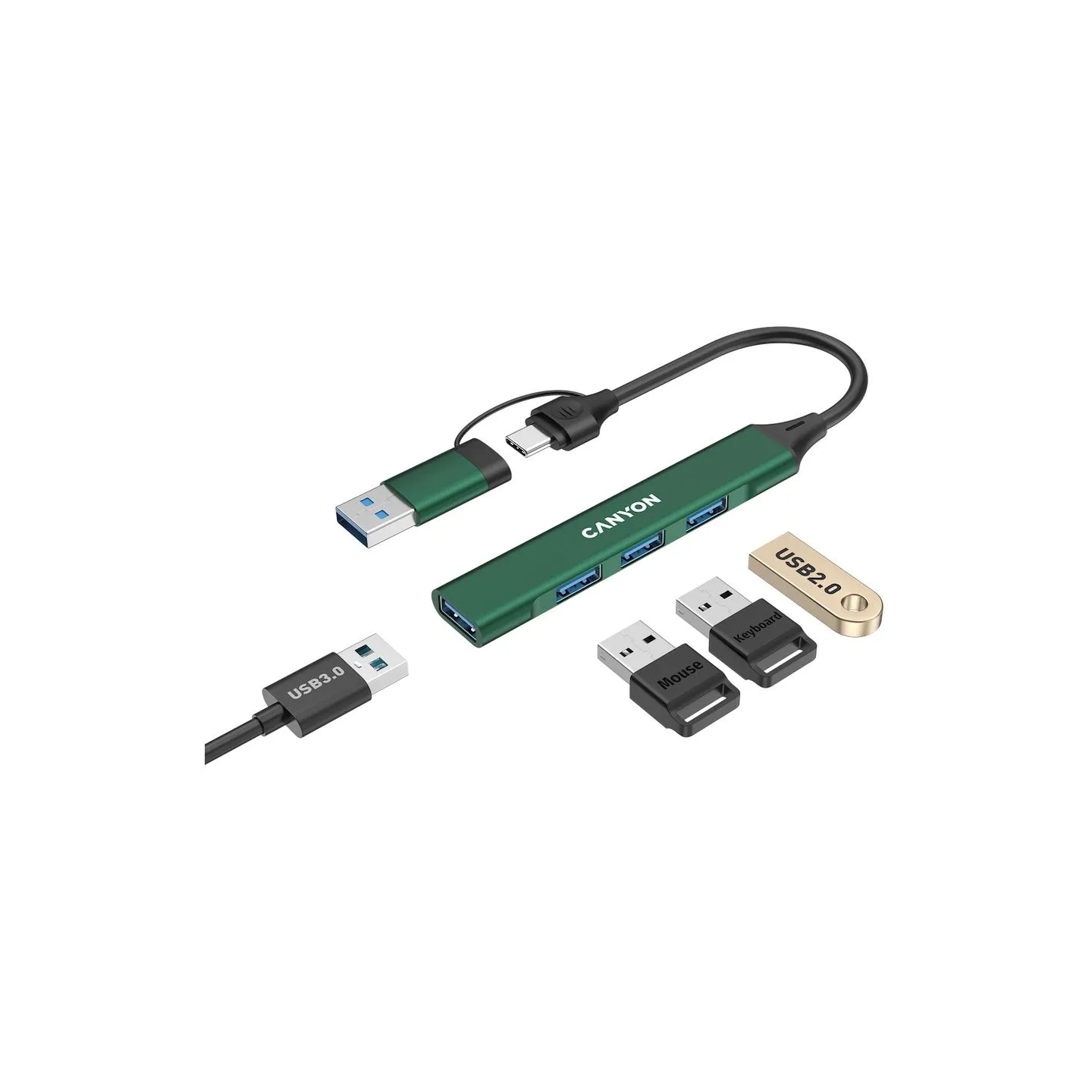 Canyon hub DS-02 4in1 USB-A/C Green