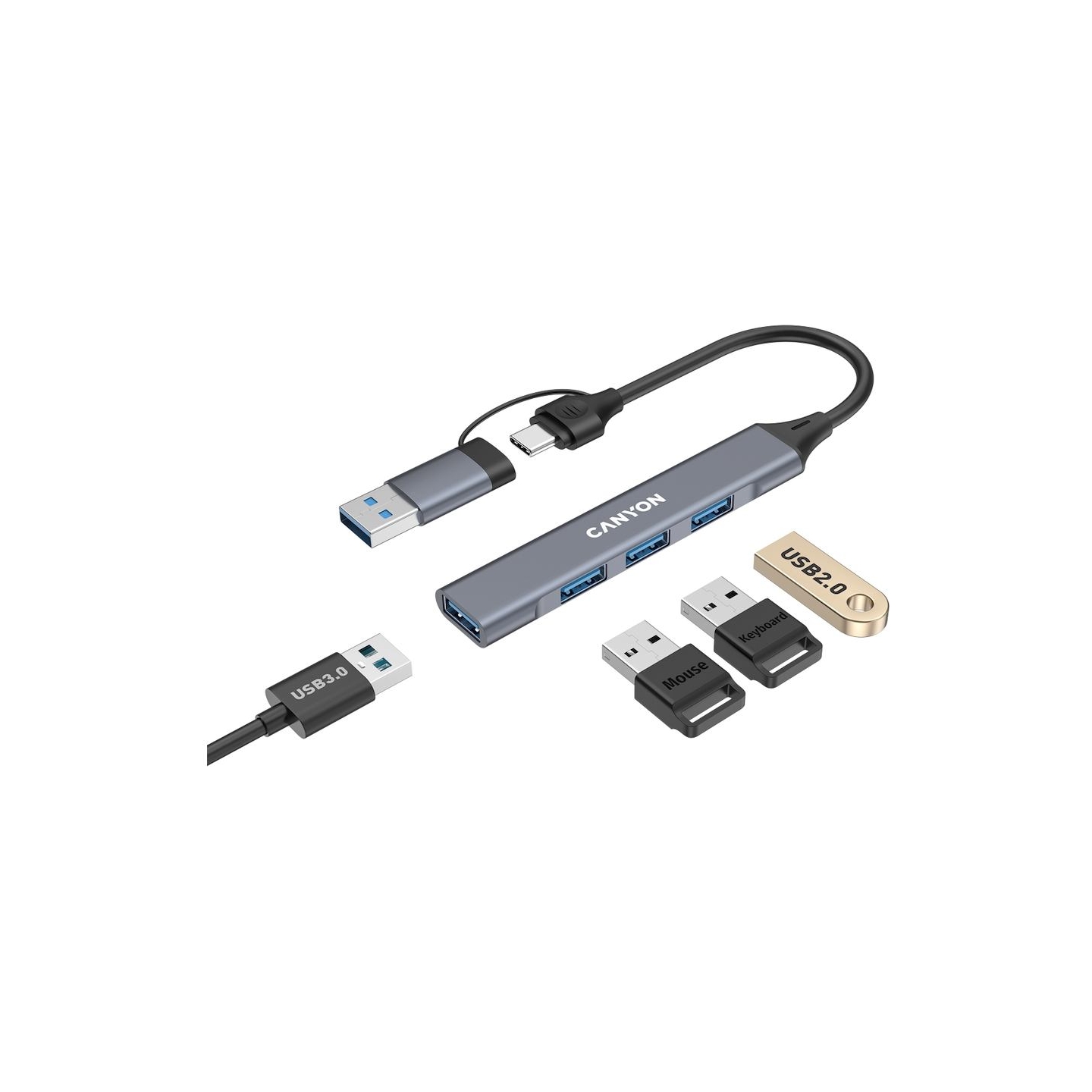 Canyon hub DS-02 4in1 USB-A/C Grey