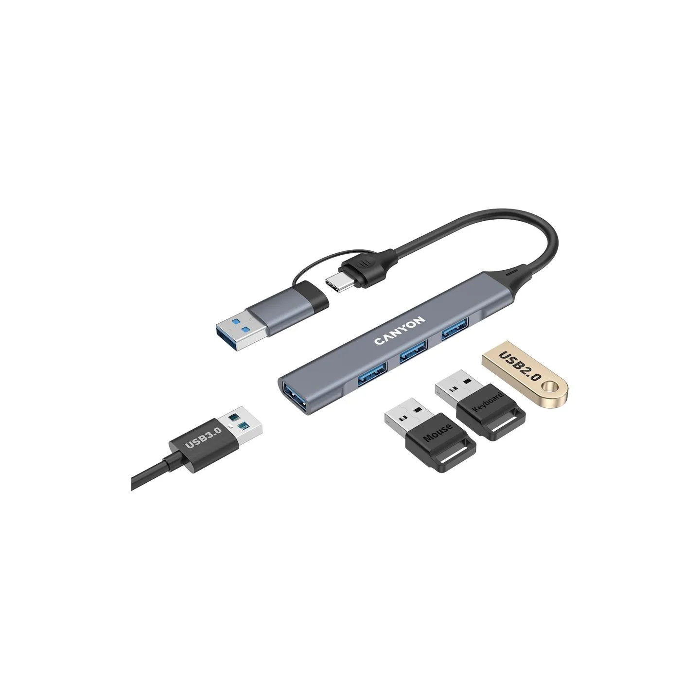 Canyon hub DS-02 4in1 USB-A/C Grey