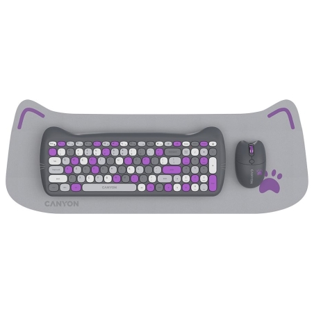 Canyon HSET-W6 EN Keyboard+Mouse Kitty Edition AAA+АА Wireless Violet