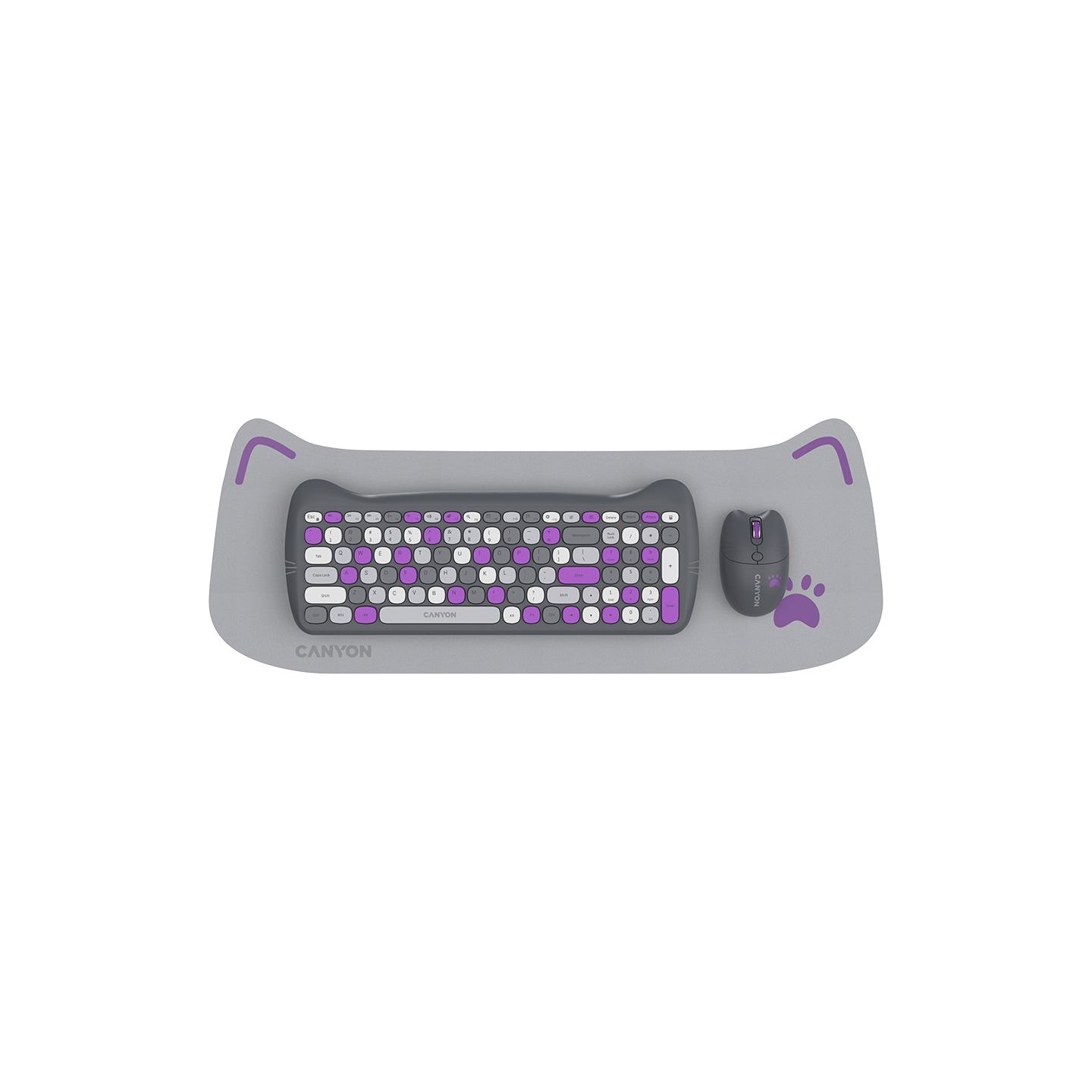 Canyon HSET-W6 EN Keyboard+Mouse Kitty Edition AAA+АА Wireless Violet