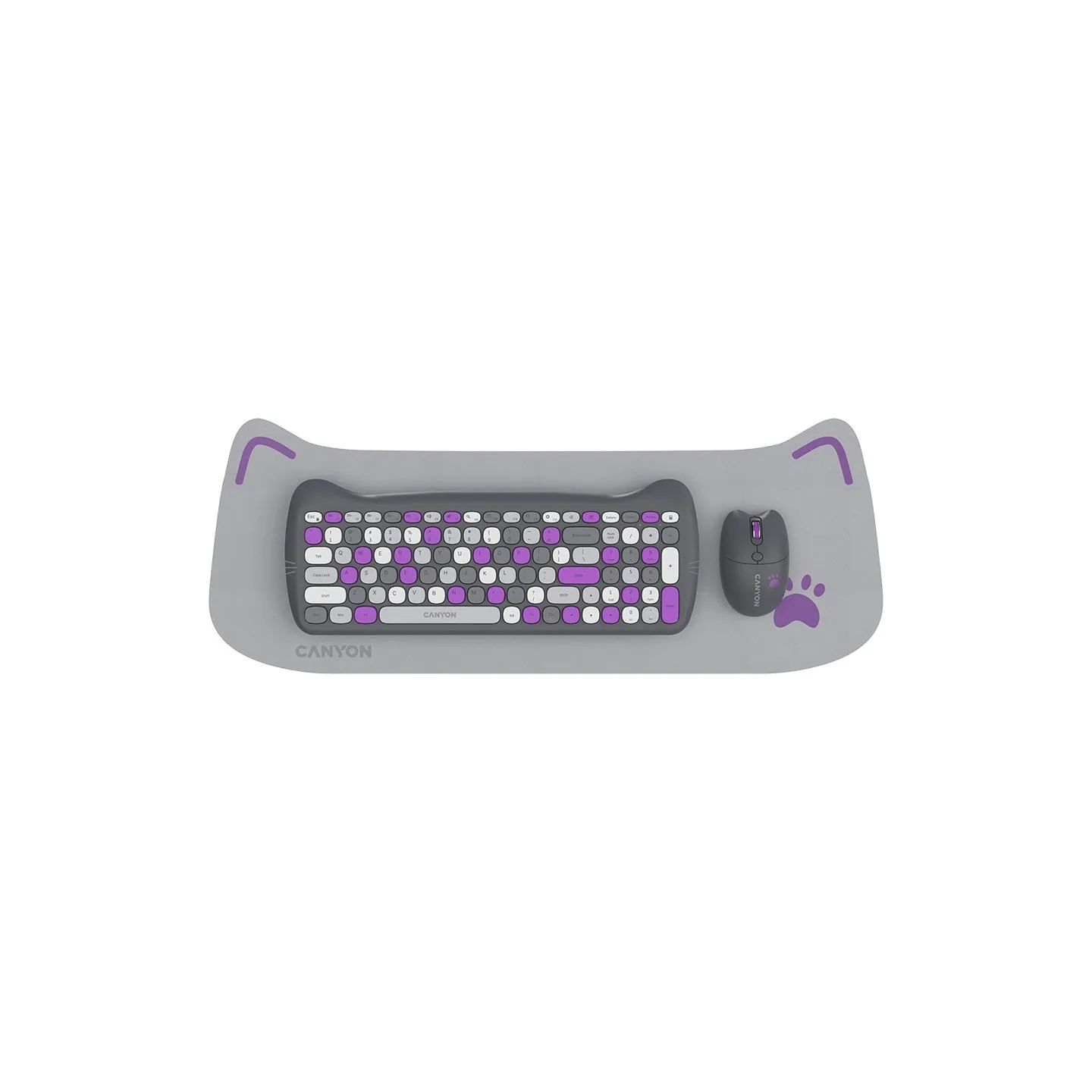 Canyon HSET-W6 EN Keyboard+Mouse Kitty Edition AAA+АА Wireless Violet