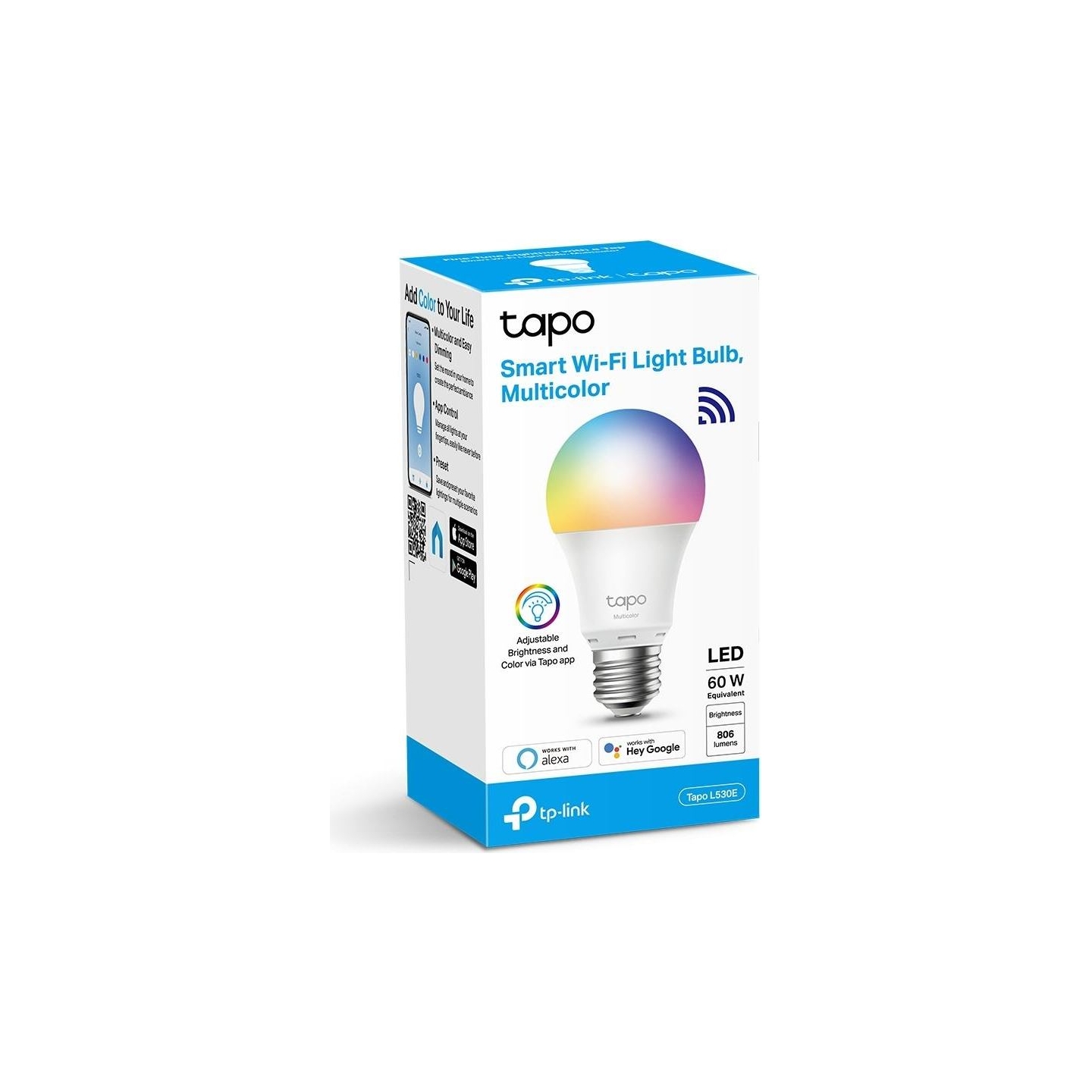 Tp-Link Smart Light Bulb|TP-LINK|Power consumption 8.7 Watts|Luminous flux 806 Lumen|6500 K|Beam angle 220 degrees|TAPOL530E