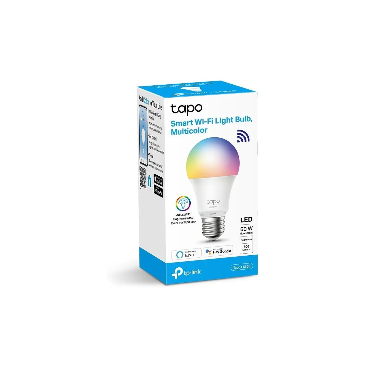Tp-Link Smart Light Bulb|TP-LINK|Power consumption 8.7 Watts|Luminous flux 806 Lumen|6500 K|Beam angle 220 degrees|TAPOL530E
