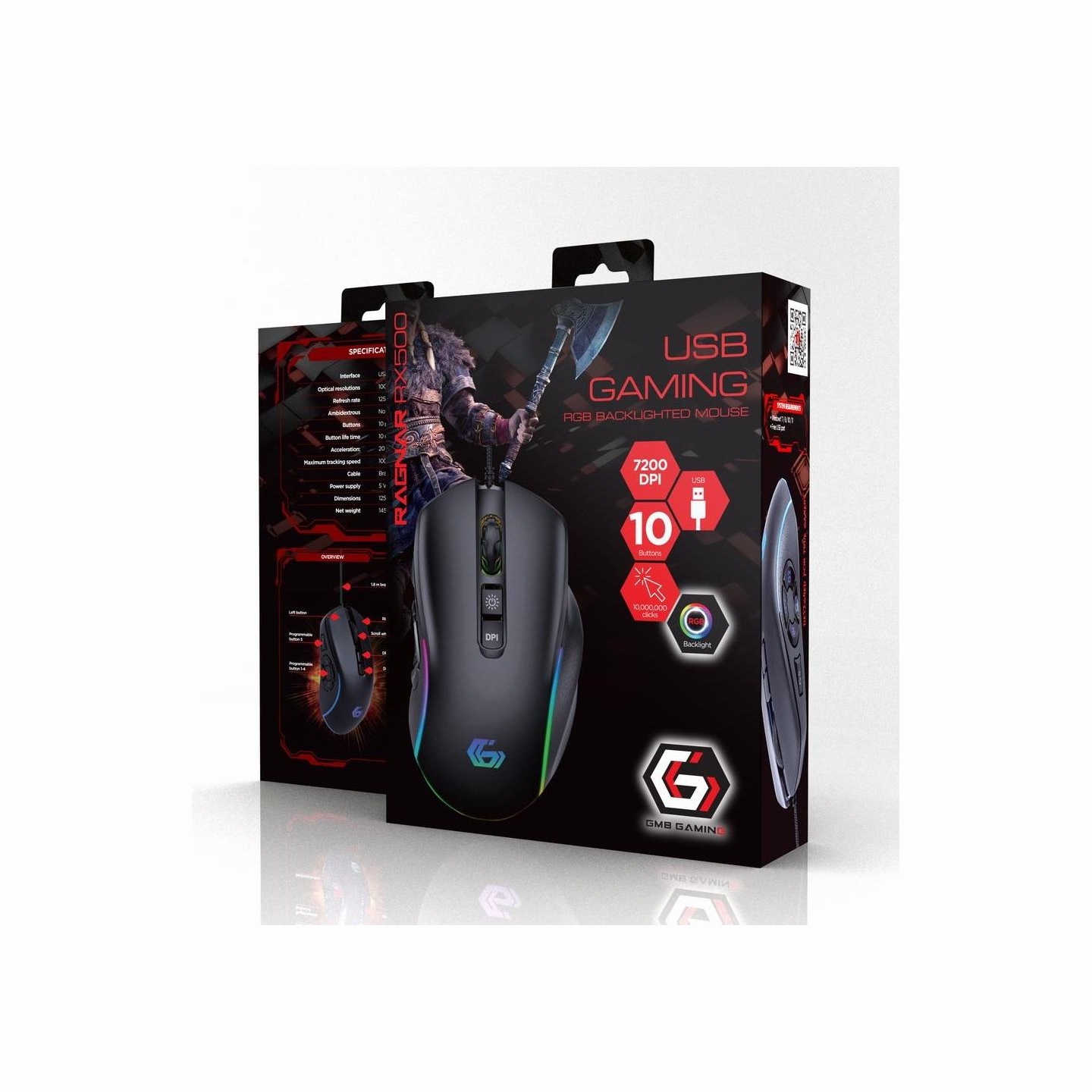 Gembird | Gaming Mouse RGB Backlighted | MUSG-RAGNAR-RX500 | Wired | USB | Black