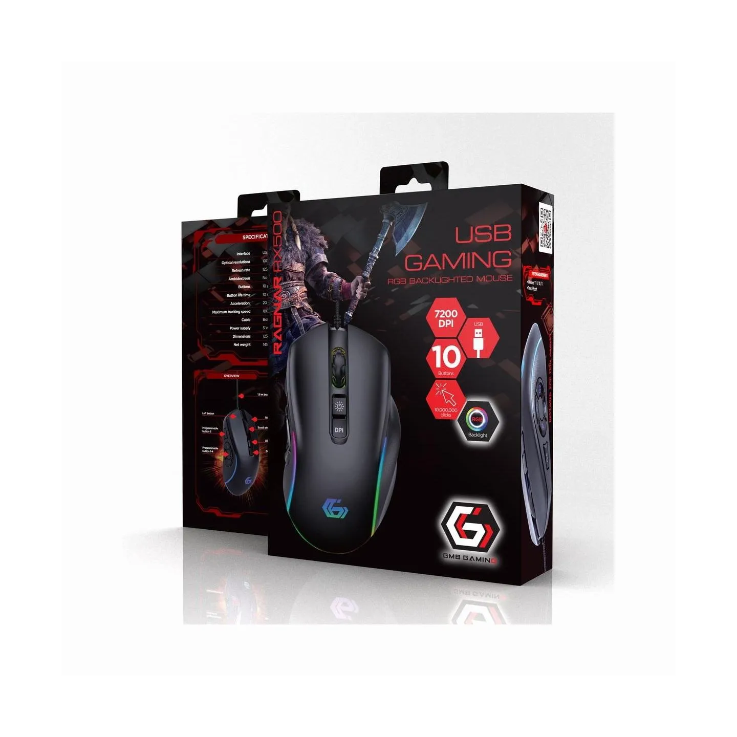 Gembird | Gaming Mouse RGB Backlighted | MUSG-RAGNAR-RX500 | Wired | USB | Black