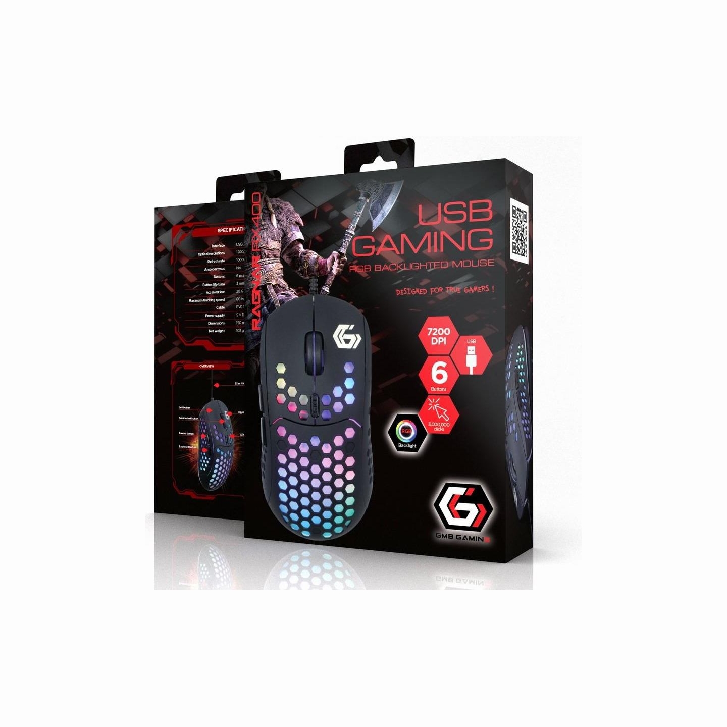 Gembird | USB Gaming RGB Backlighted Mouse | MUSG-RAGNAR-RX400 | Gaming Mouse | Wired | Black