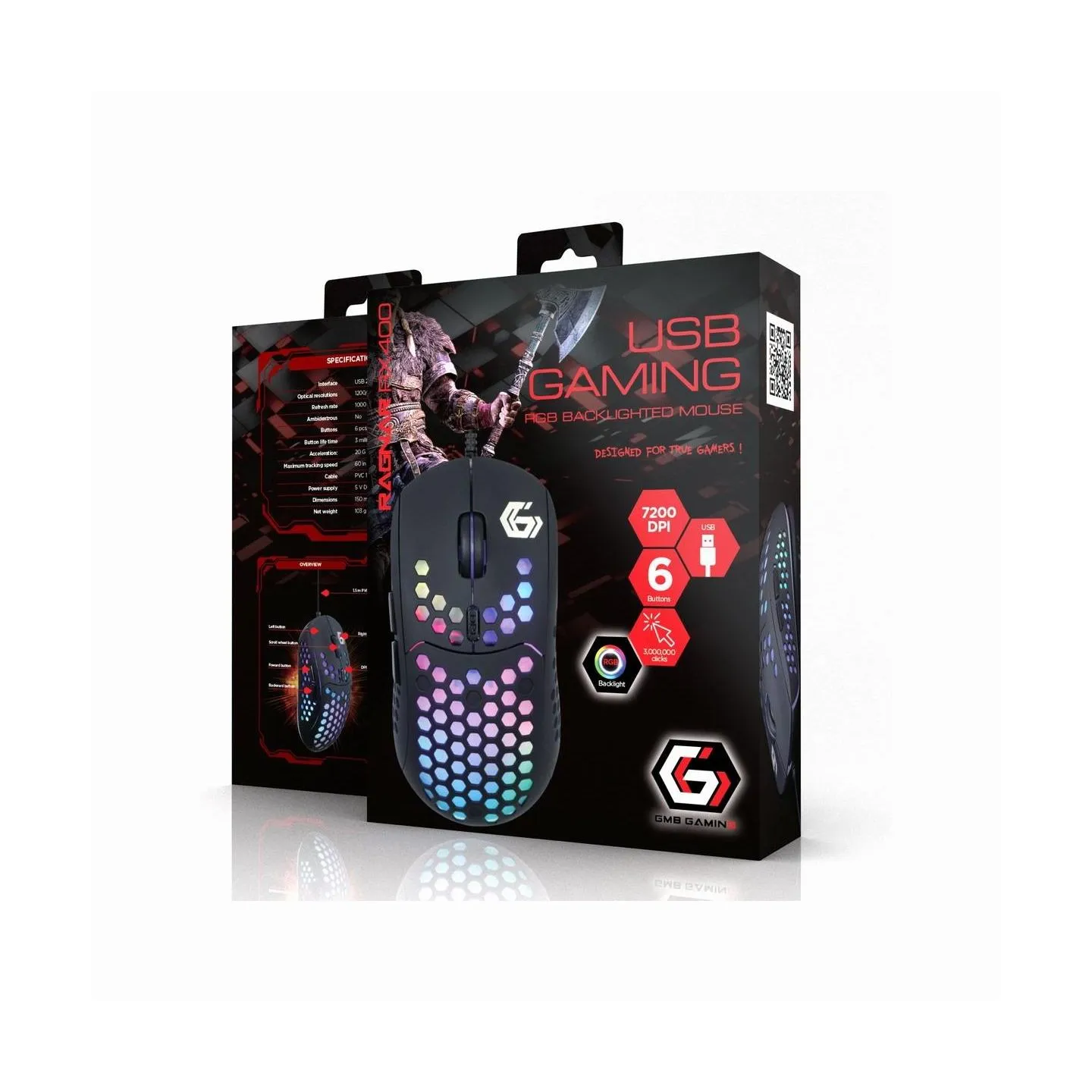 Gembird | USB Gaming RGB Backlighted Mouse | MUSG-RAGNAR-RX400 | Gaming Mouse | Wired | Black
