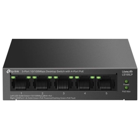 Tp-Link | 5-Port 10/100Mbps Switch with 4-Port PoE | LS105LP | Unmanaged | Desktop