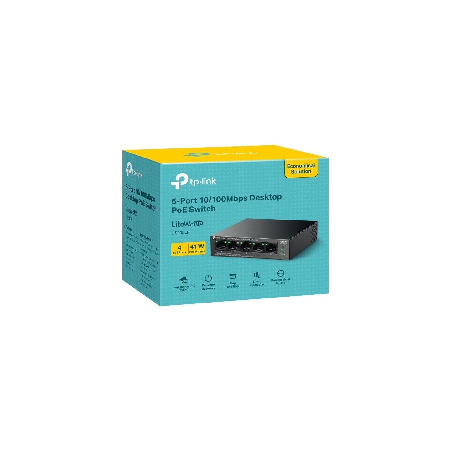 Tp-Link | 5-Port 10/100Mbps Switch with 4-Port PoE | LS105LP | Unmanaged | Desktop