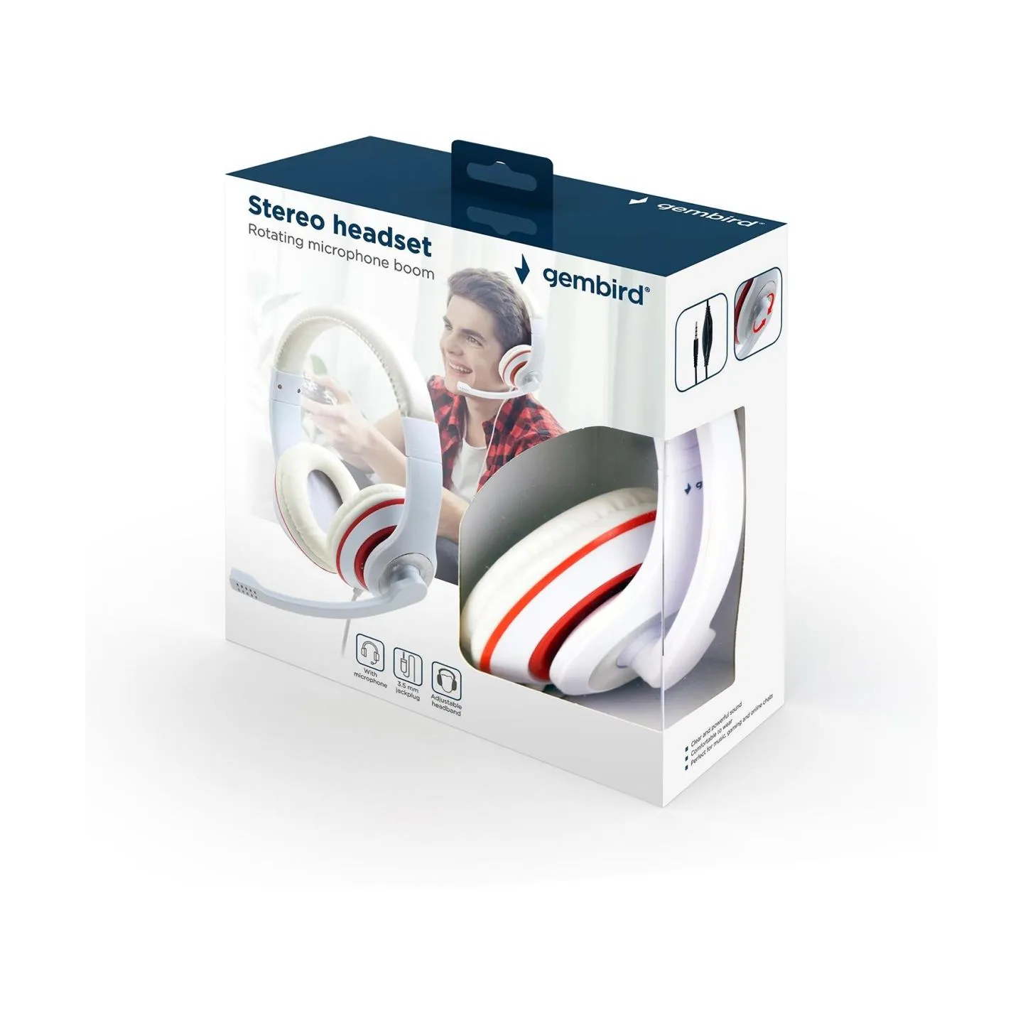 Gembird | Stereo Headset | MHS 03 WTRD | 3.5 mm | White with Red Ring | Headset