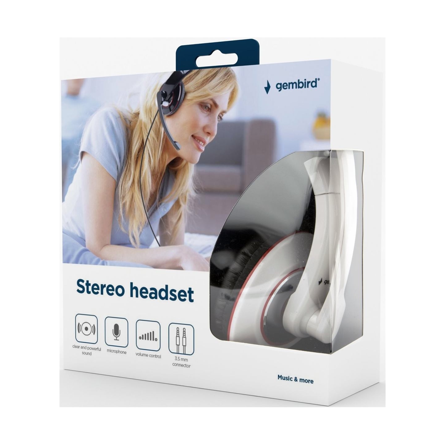 Gembird | MHS-001-GW | Stereo headset | Built-in microphone | 3.5 mm | Glossy white