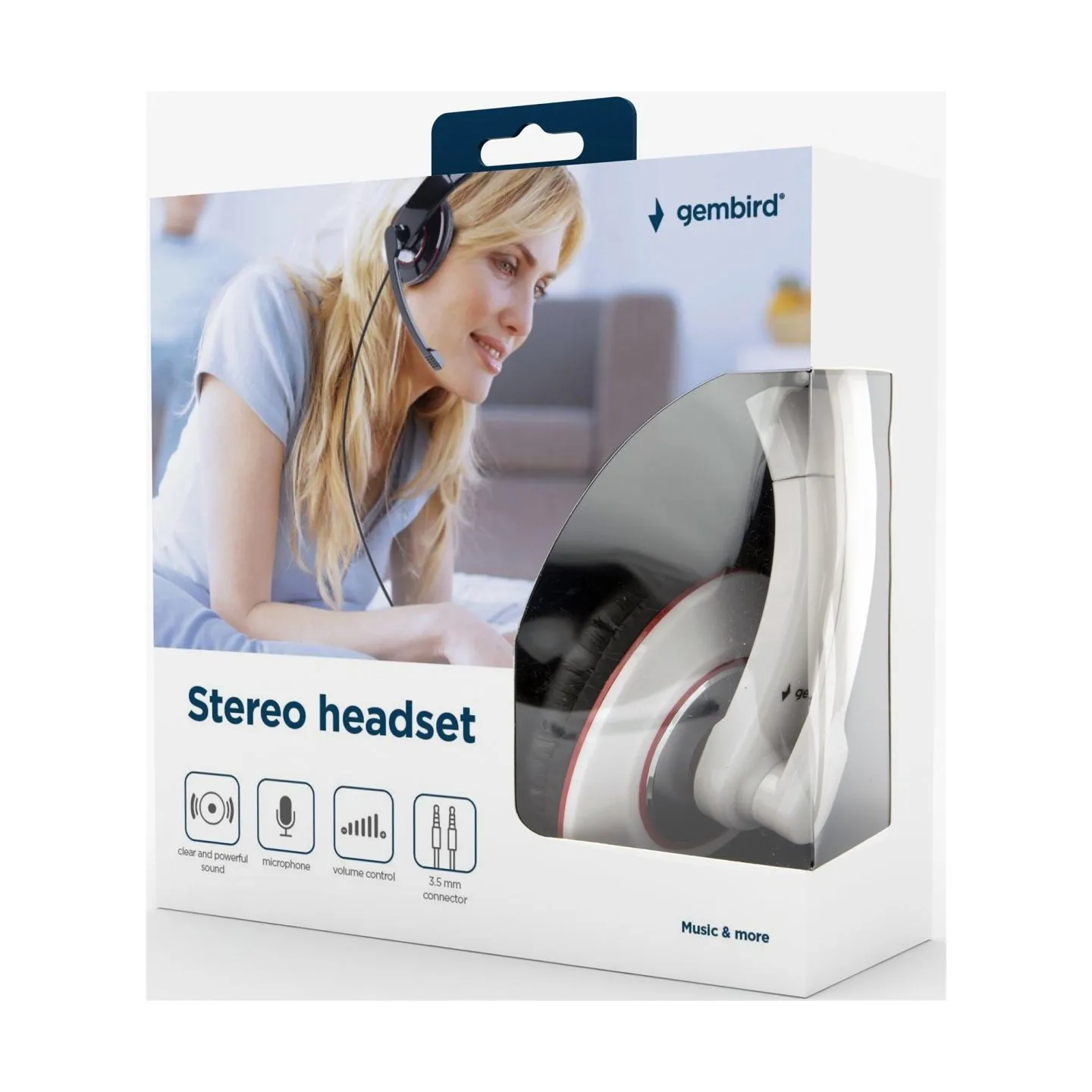 Gembird | MHS-001-GW | Stereo headset | Built-in microphone | 3.5 mm | Glossy white