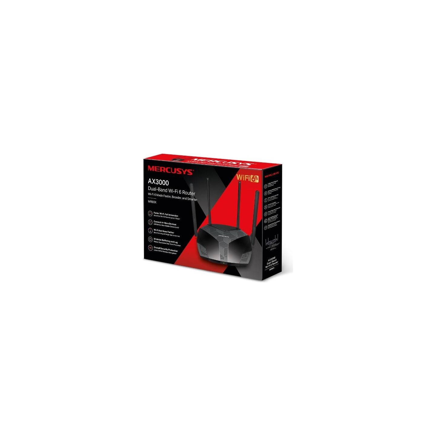 Mercusys Dual-Band Wi-Fi 6 Router | MR80X AX3000 | 802.11ax | 2402+574 Mbit/s | Ethernet LAN (RJ-45) ports 3xGigabit LAN | Mesh 