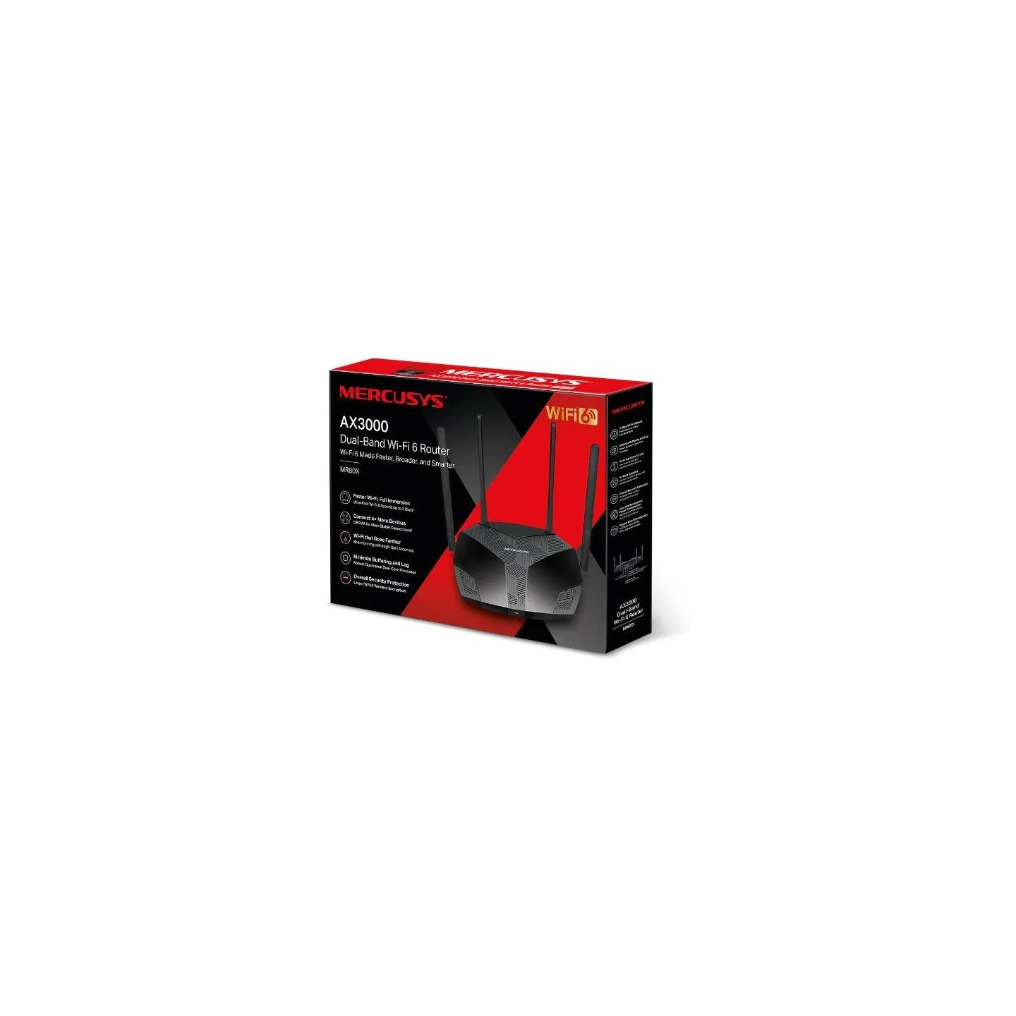 Mercusys Dual-Band Wi-Fi 6 Router | MR80X AX3000 | 802.11ax | 2402+574 Mbit/s | Ethernet LAN (RJ-45) ports 3xGigabit LAN | Mesh 