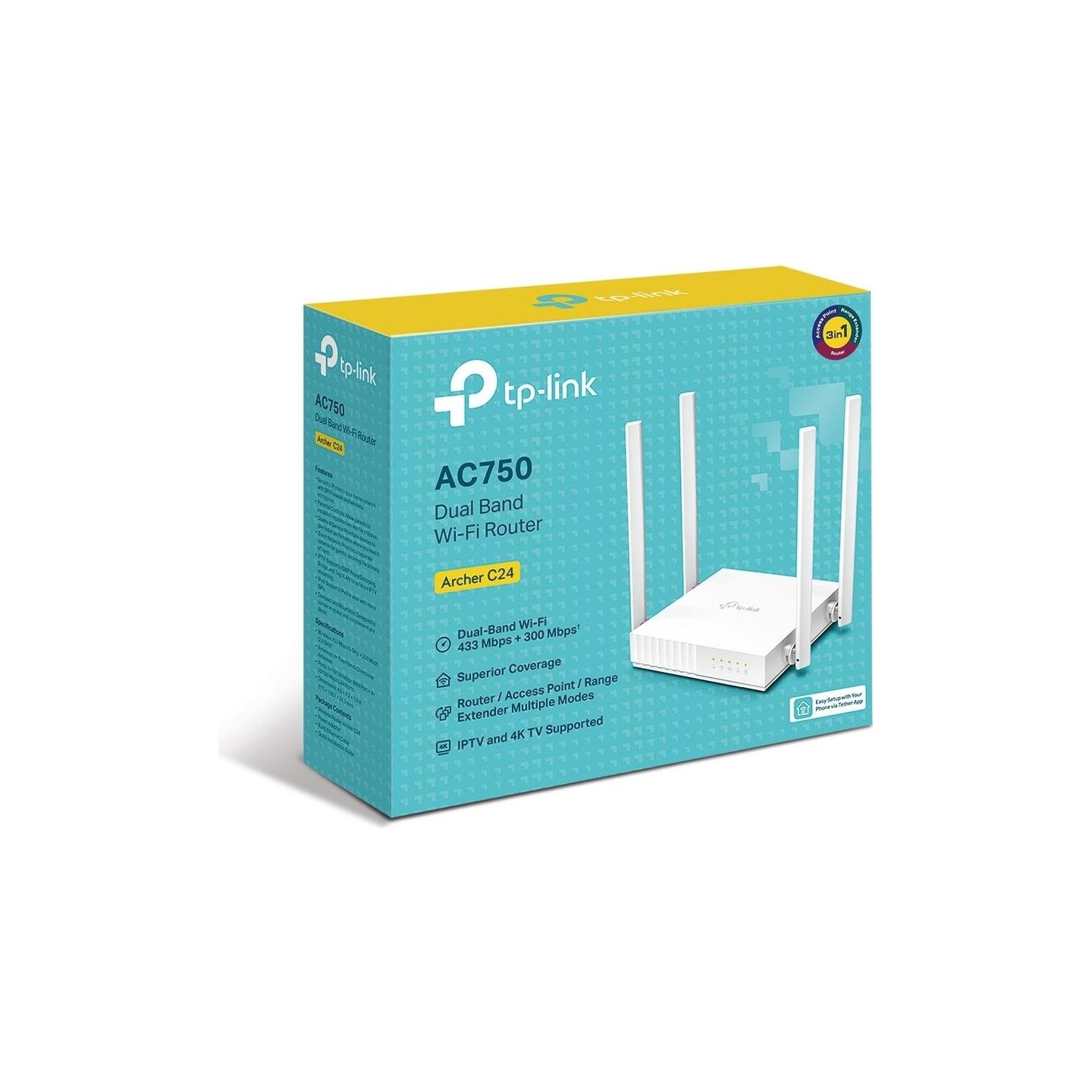 Tp-Link Wireless Router|TP-LINK|Wi-Fi 5 (802.11ac)|Data speed 433 Mbit/s|Ethernet WAN Yes|Ethernet LAN Yes|5xLAN ports|ARCHERC24