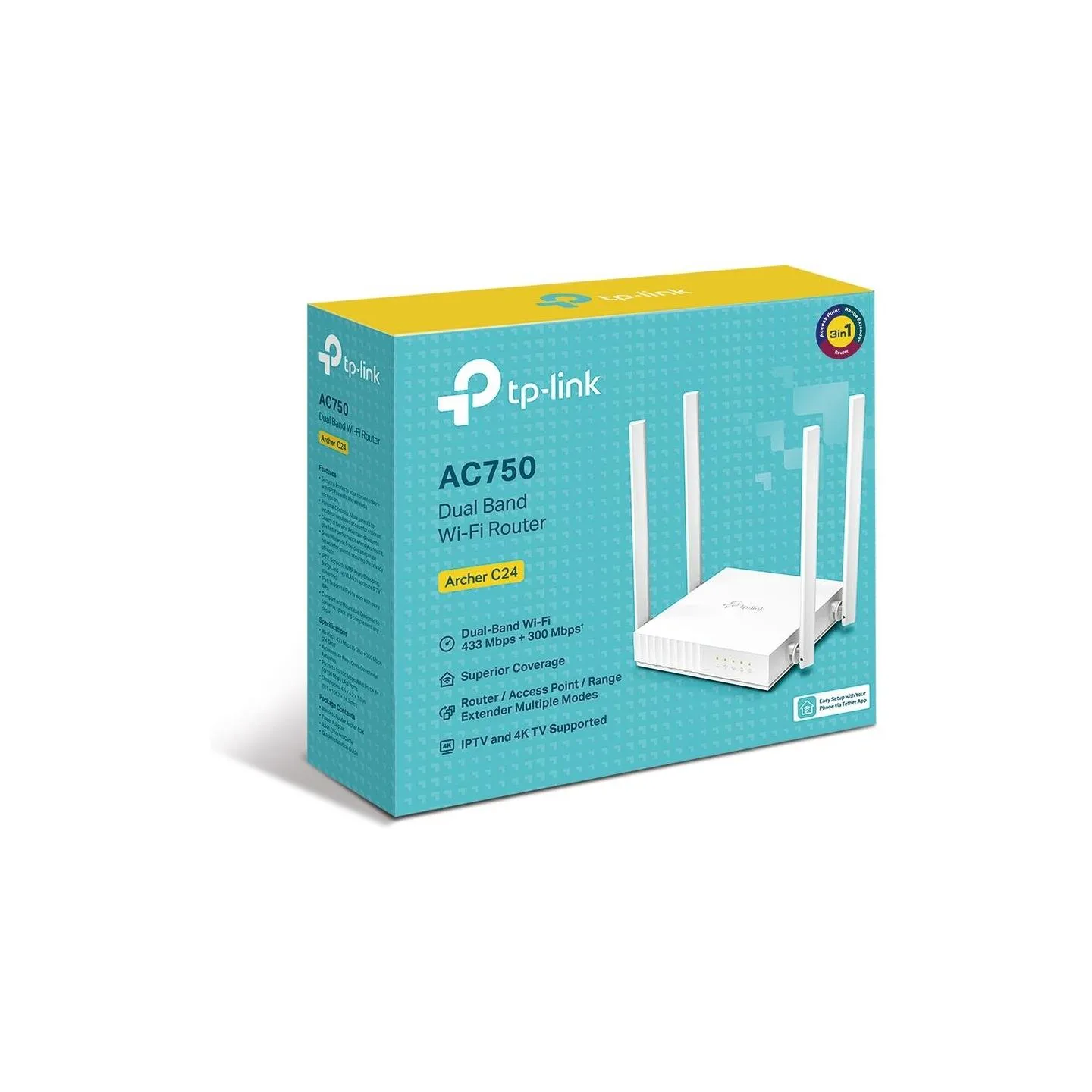 Tp-Link Wireless Router|TP-LINK|Wi-Fi 5 (802.11ac)|Data speed 433 Mbit/s|Ethernet WAN Yes|Ethernet LAN Yes|5xLAN ports|ARCHERC24