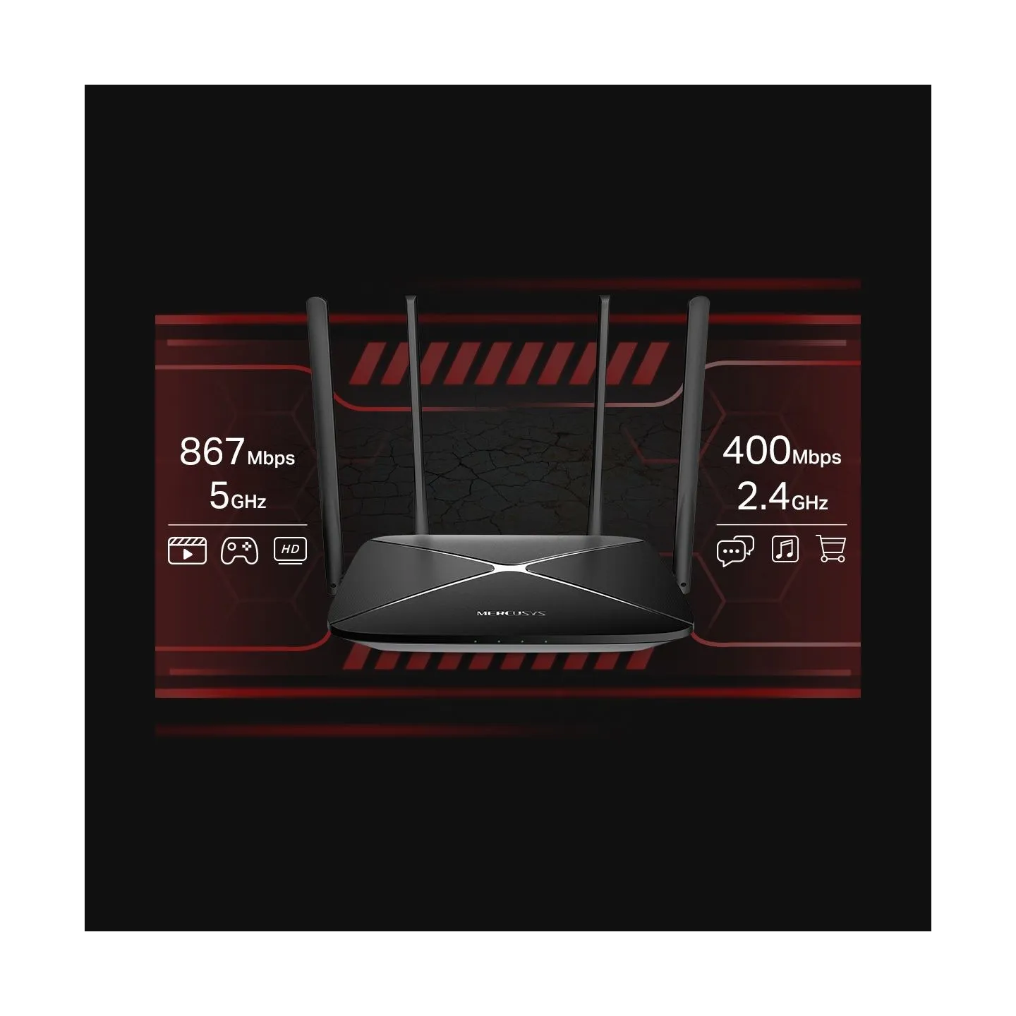 Mercusys AC1300 Wireless Dual Band Gigabit Router | AC12G | 802.11ac | 400+867 Mbit/s | 10/100/1000 Mbit/s | Ethernet LAN (RJ-45
