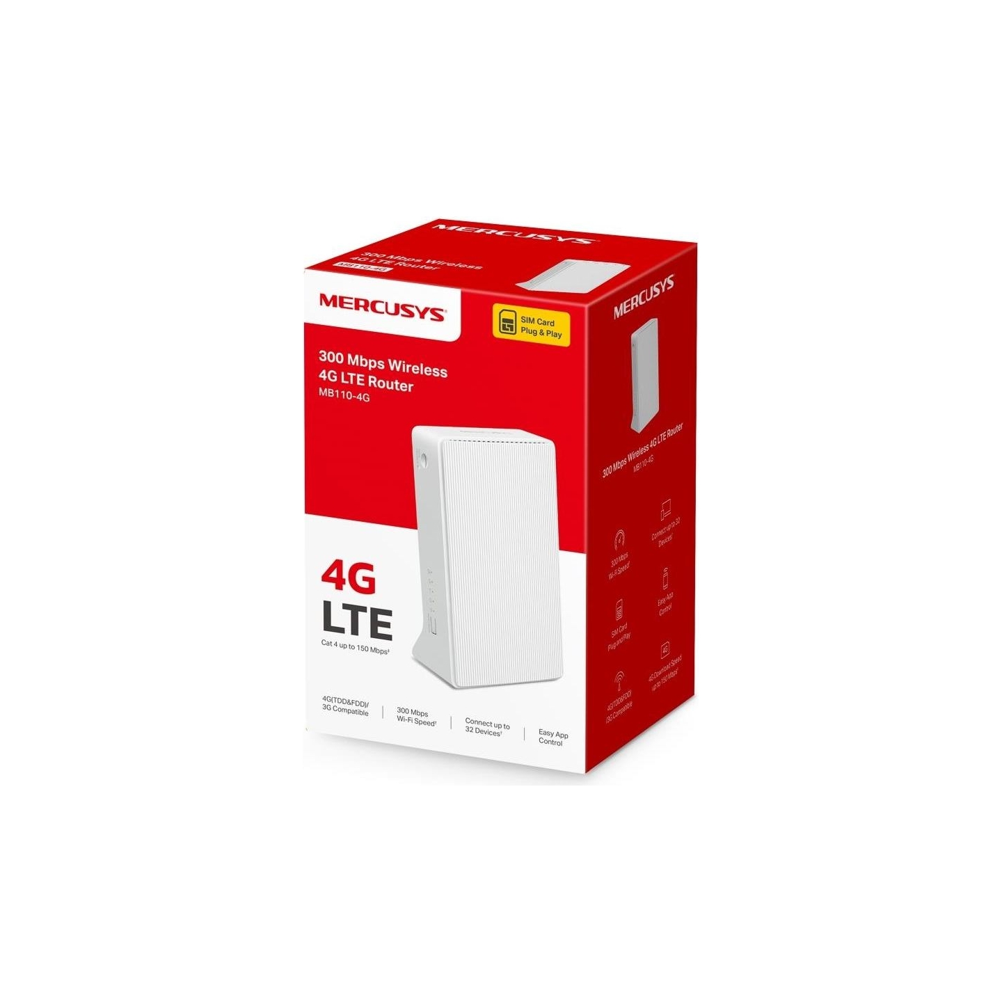 Mercusys 300 Mbps Wireless N 4G LTE Router | MB110-4G | 802.11n | 10/100 Mbit/s | Ethernet LAN (RJ-45) ports 1 | Mesh Support No