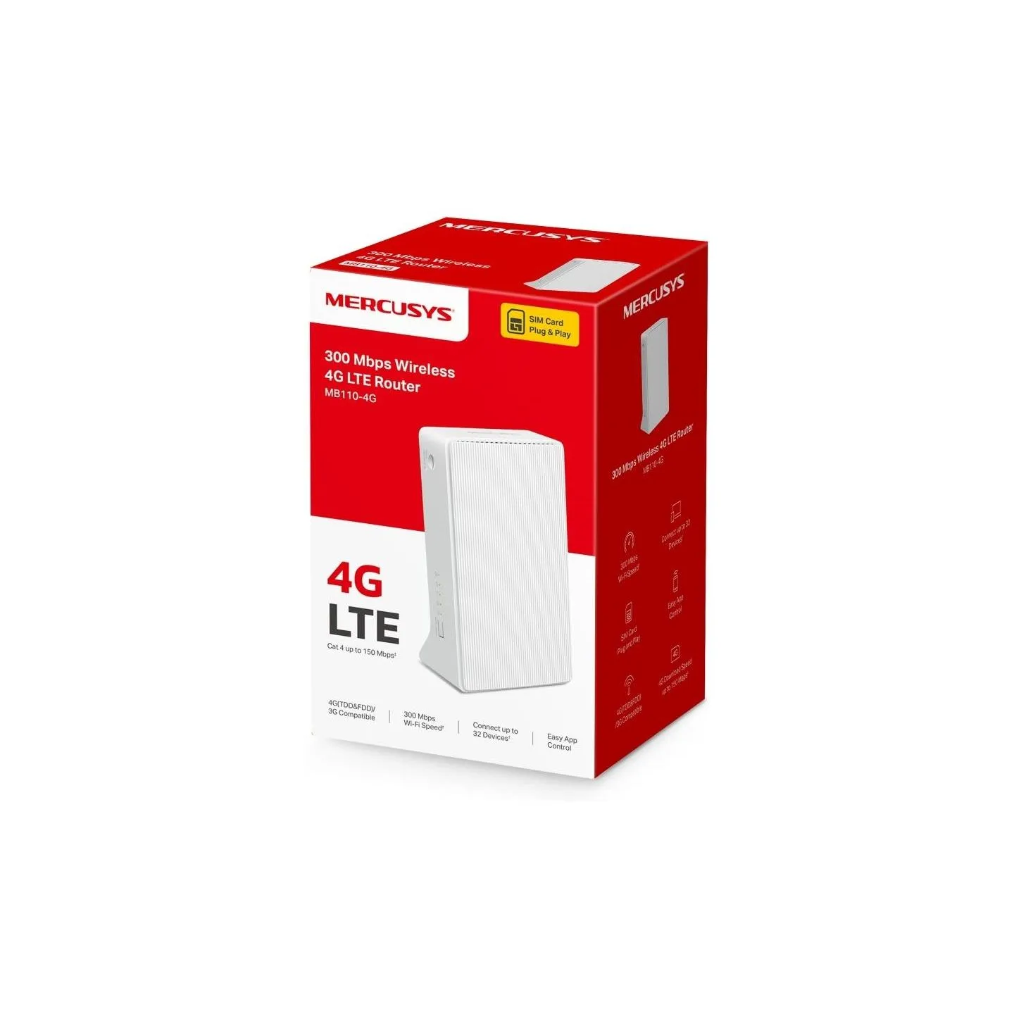 Mercusys 300 Mbps Wireless N 4G LTE Router | MB110-4G | 802.11n | 10/100 Mbit/s | Ethernet LAN (RJ-45) ports 1 | Mesh Support No
